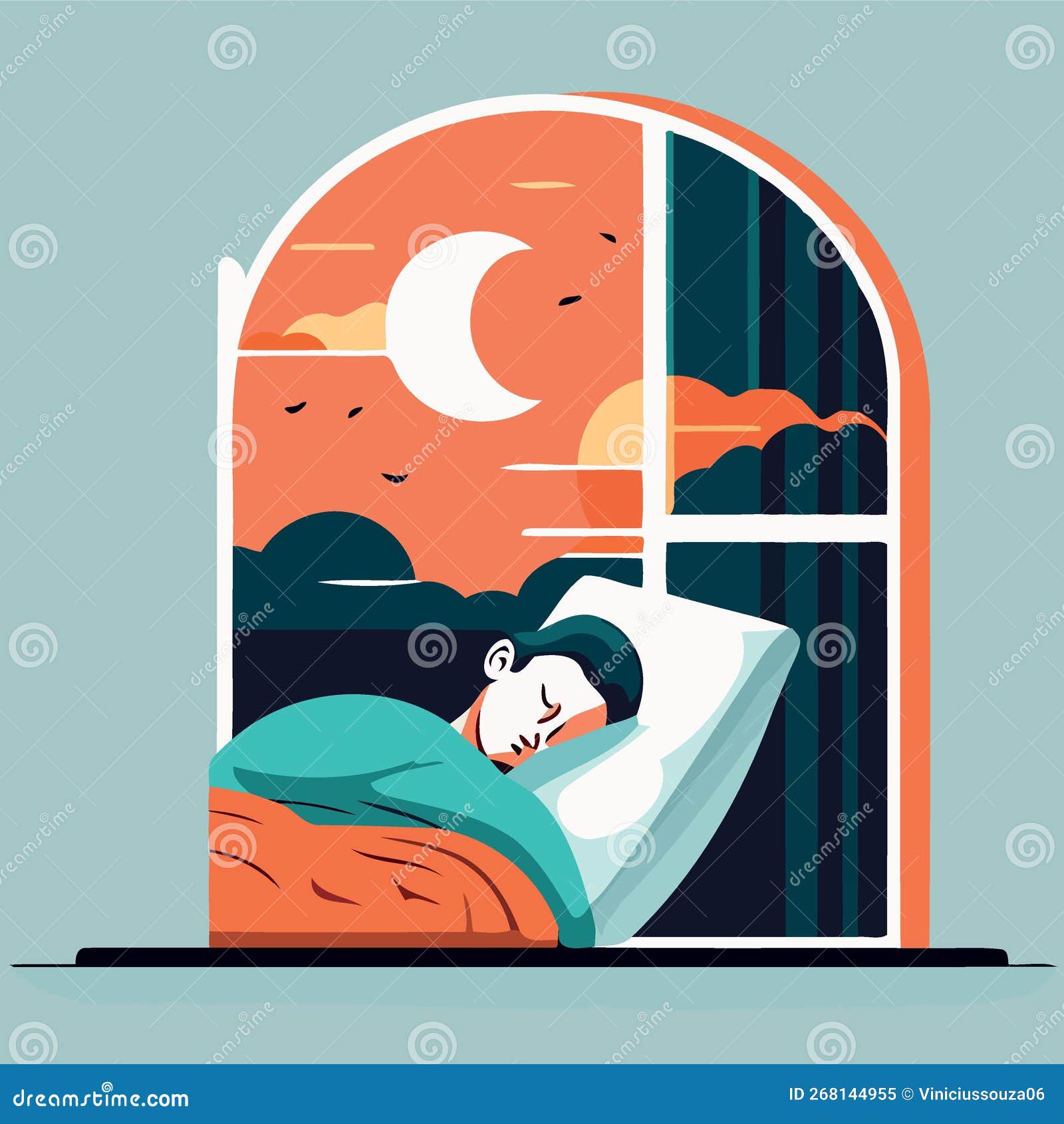 Human Character Sleeping at Night Stock Vector - Illustration of ...