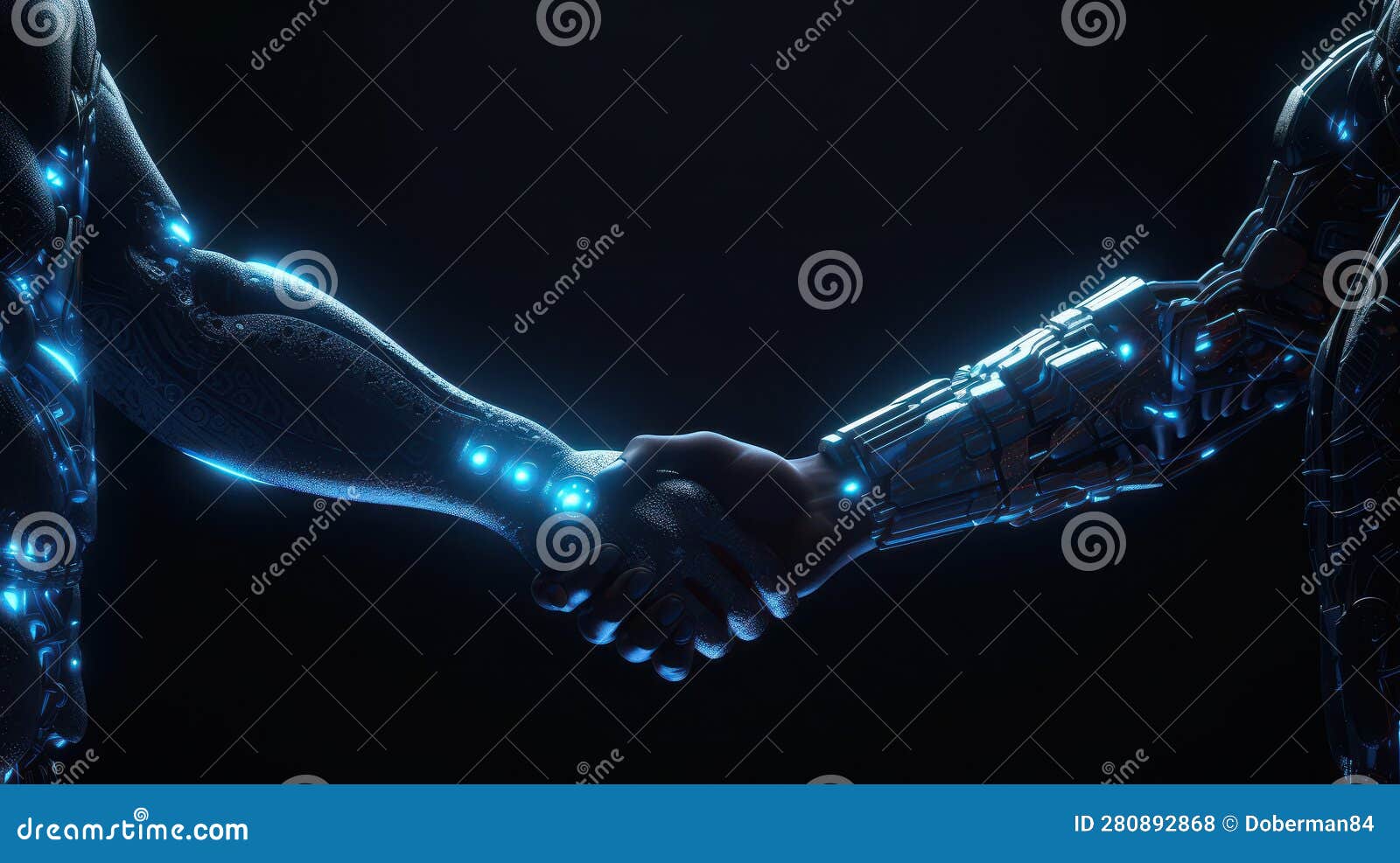 Human and Handshake, Human Hand and Metal Hand. Futuristic