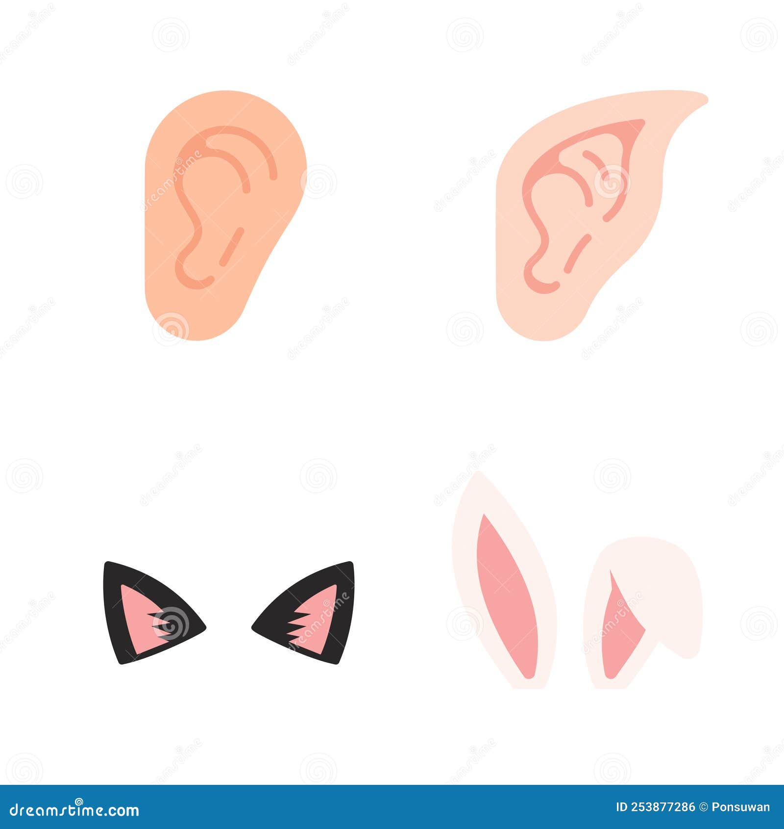 Human Ears Elf Ears Cat Ear Mask Vector Illustration Stock Vector