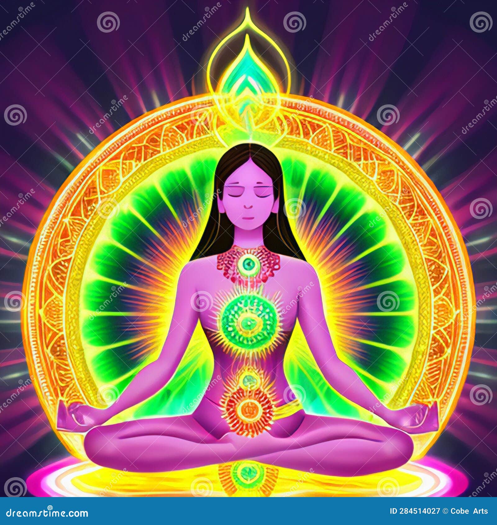 human energy body, aura, chakra in meditation. meditating human in lotus pose. yoga , human practicing yoga..