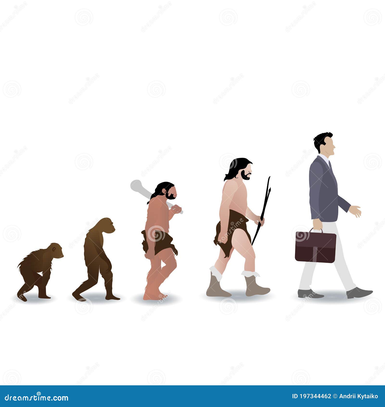 Human Evolution from Ape To Businessman. Vector Monkey and Prehistoric ...