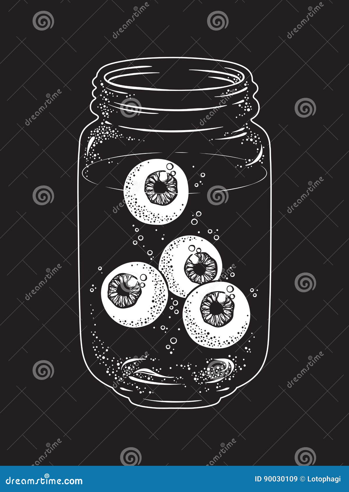 human eyeballs in glass jar . sticker, print or blackwork tattoo hand drawn  