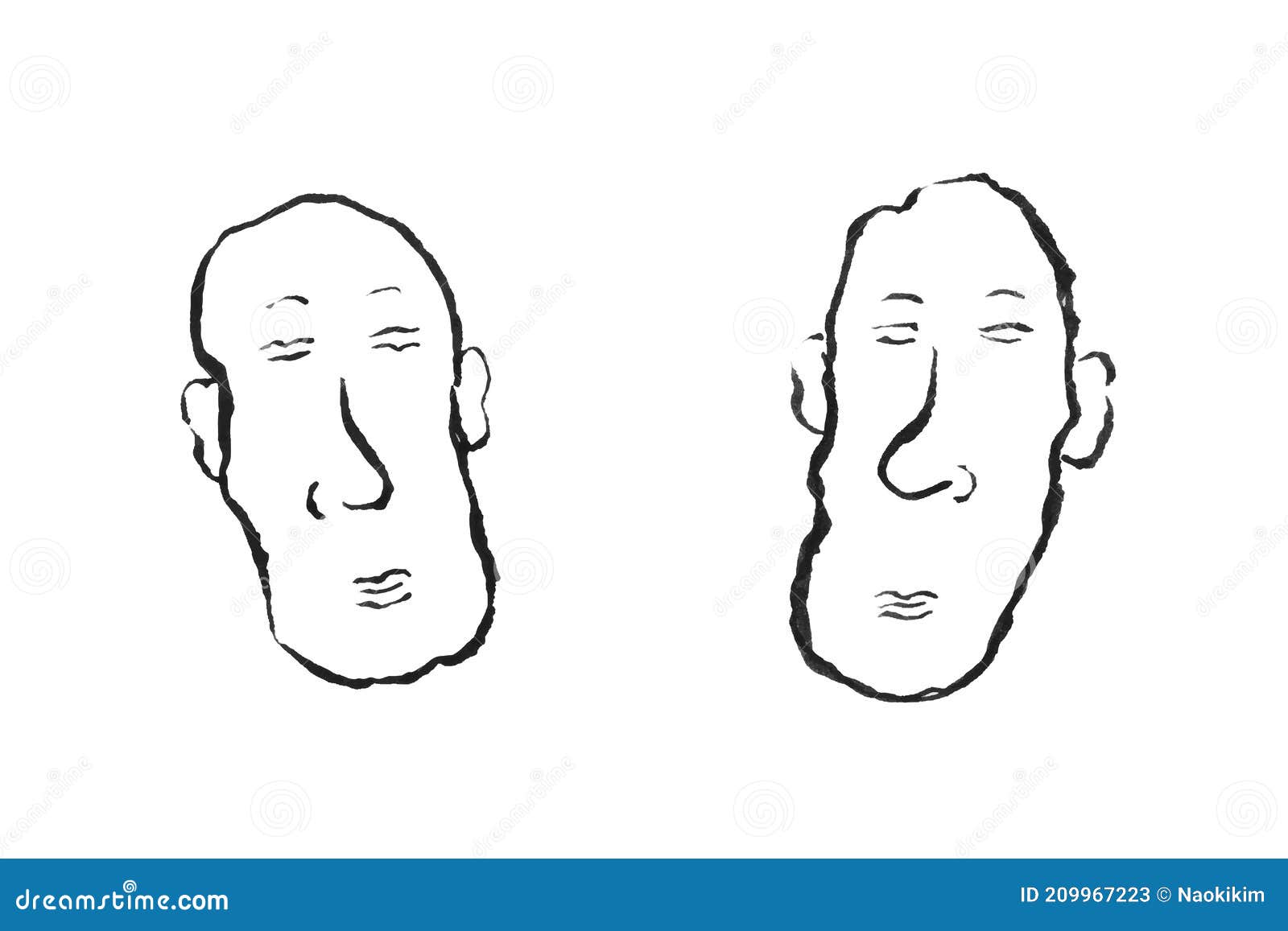 Human Face, Black Ink Line Art, Vector Illustration, Fine Art Stock