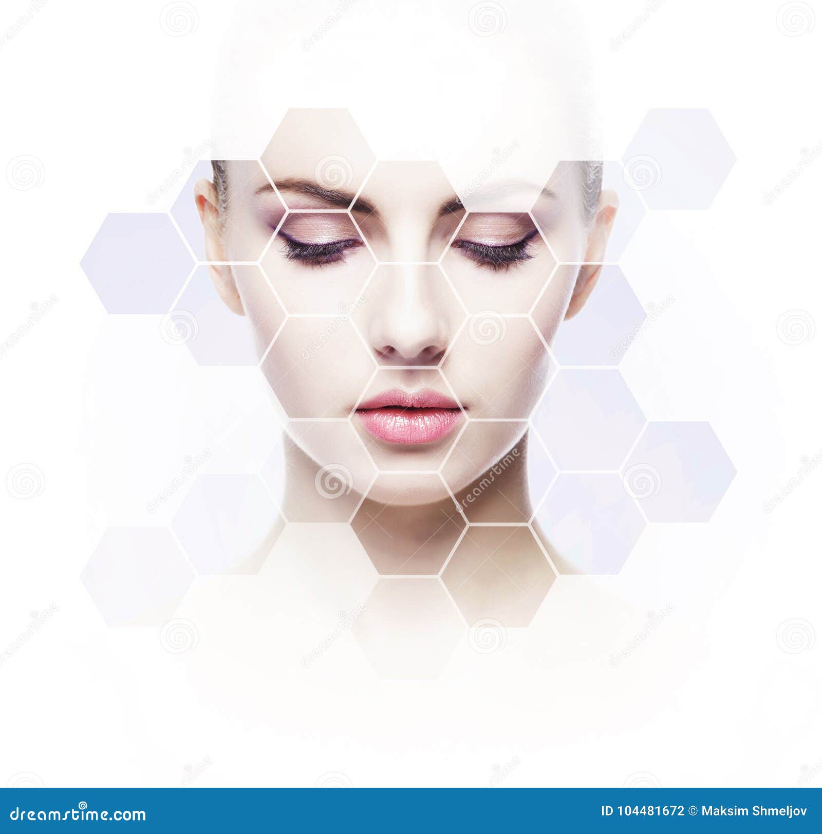 human face in honeycomb. young and healthy woman in plastic surgery, medicine, spa and face lifting concept.