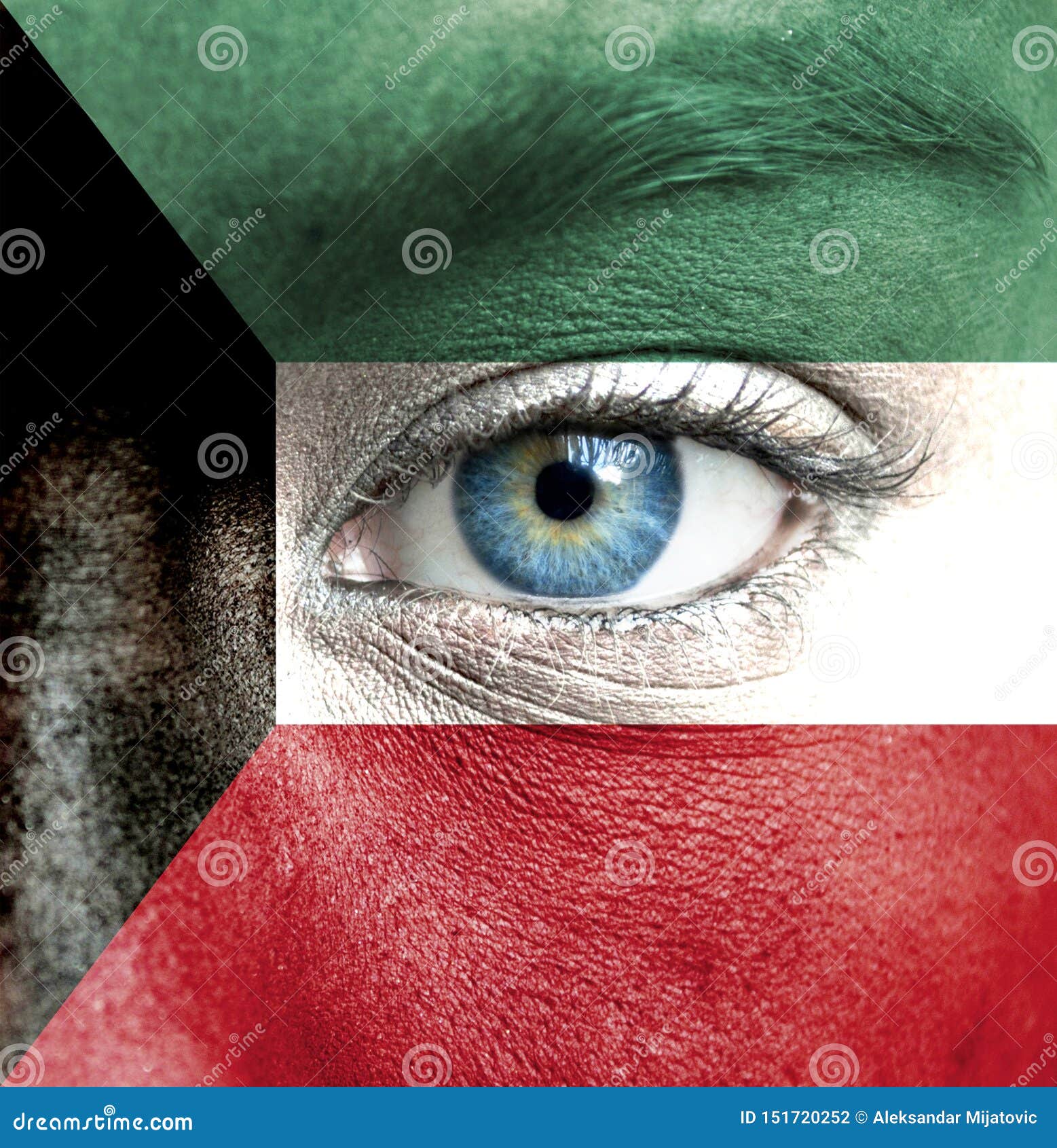 Human Face Painted with Flag of Kuwait Stock Photo Image of football