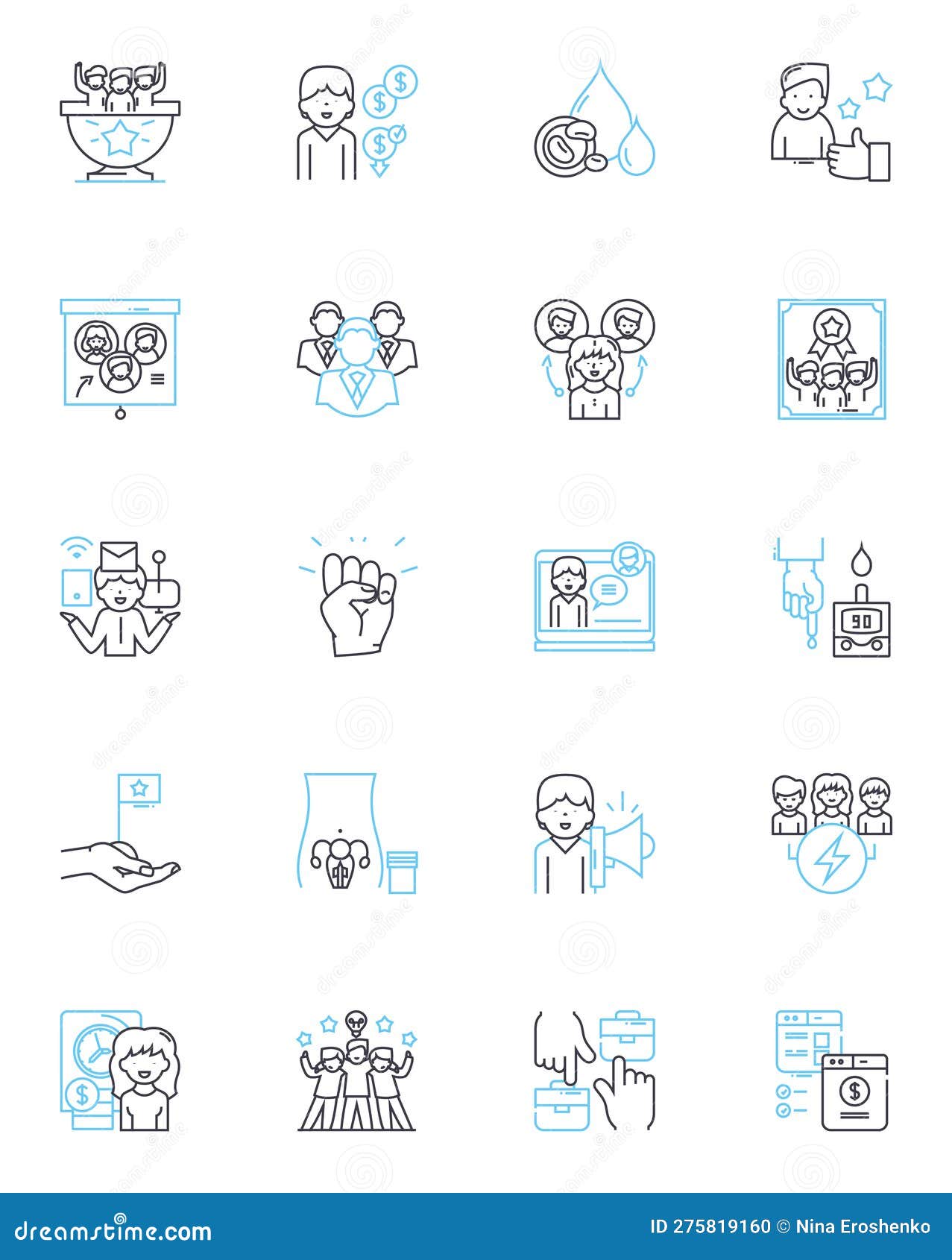 human factors linear icons set. ergonomics, psychology, anthropometry, perception, attention, memory, cognition line
