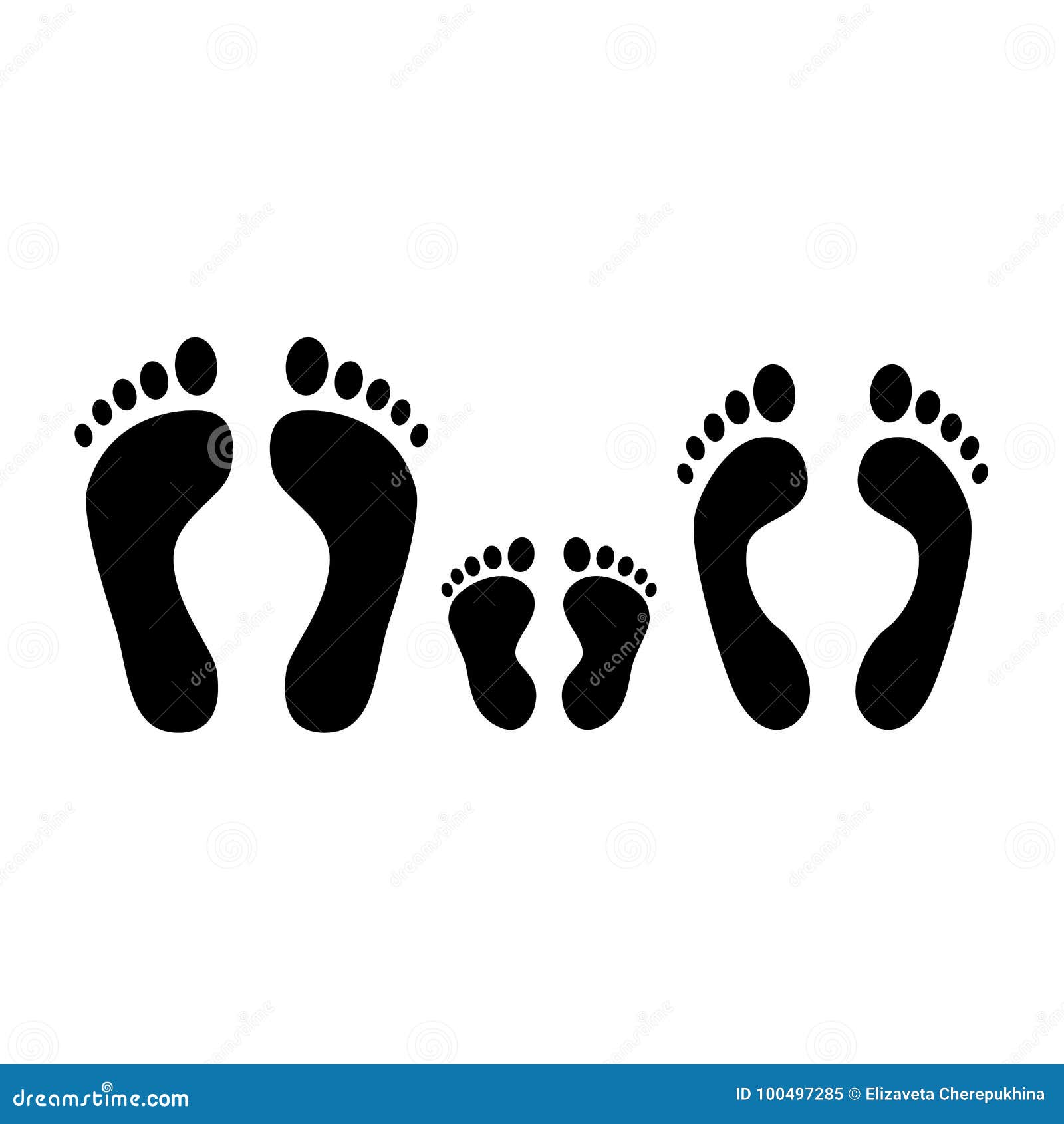 human footprint. black silhouette of man, woman and baby footprints. family.  icons  on white