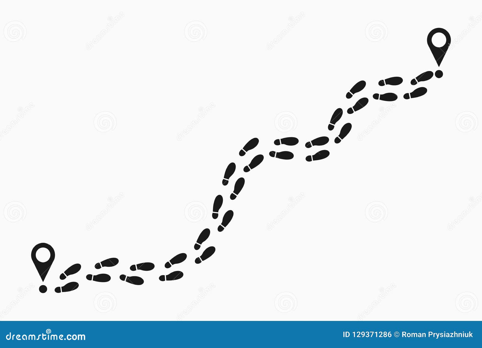 human footprints tracking path. shoes trail track with location pin. footsteps route. .