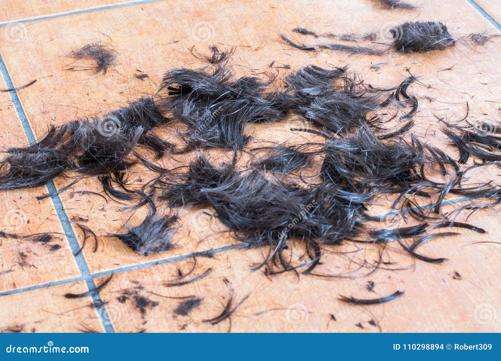Human Hair Clippings on the Floor. Stock Photo Image of brown