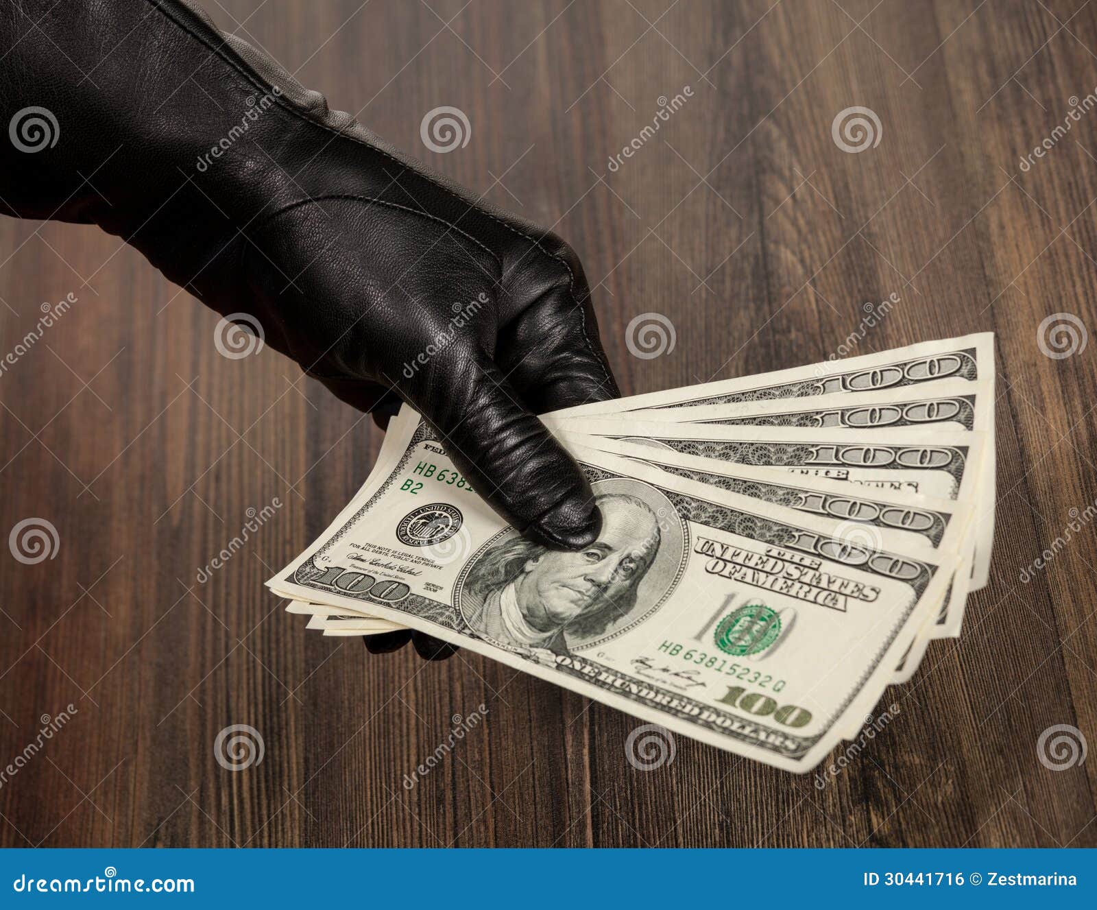 Human Hand in Black Glove Holding Dollars Stock Photo Image of