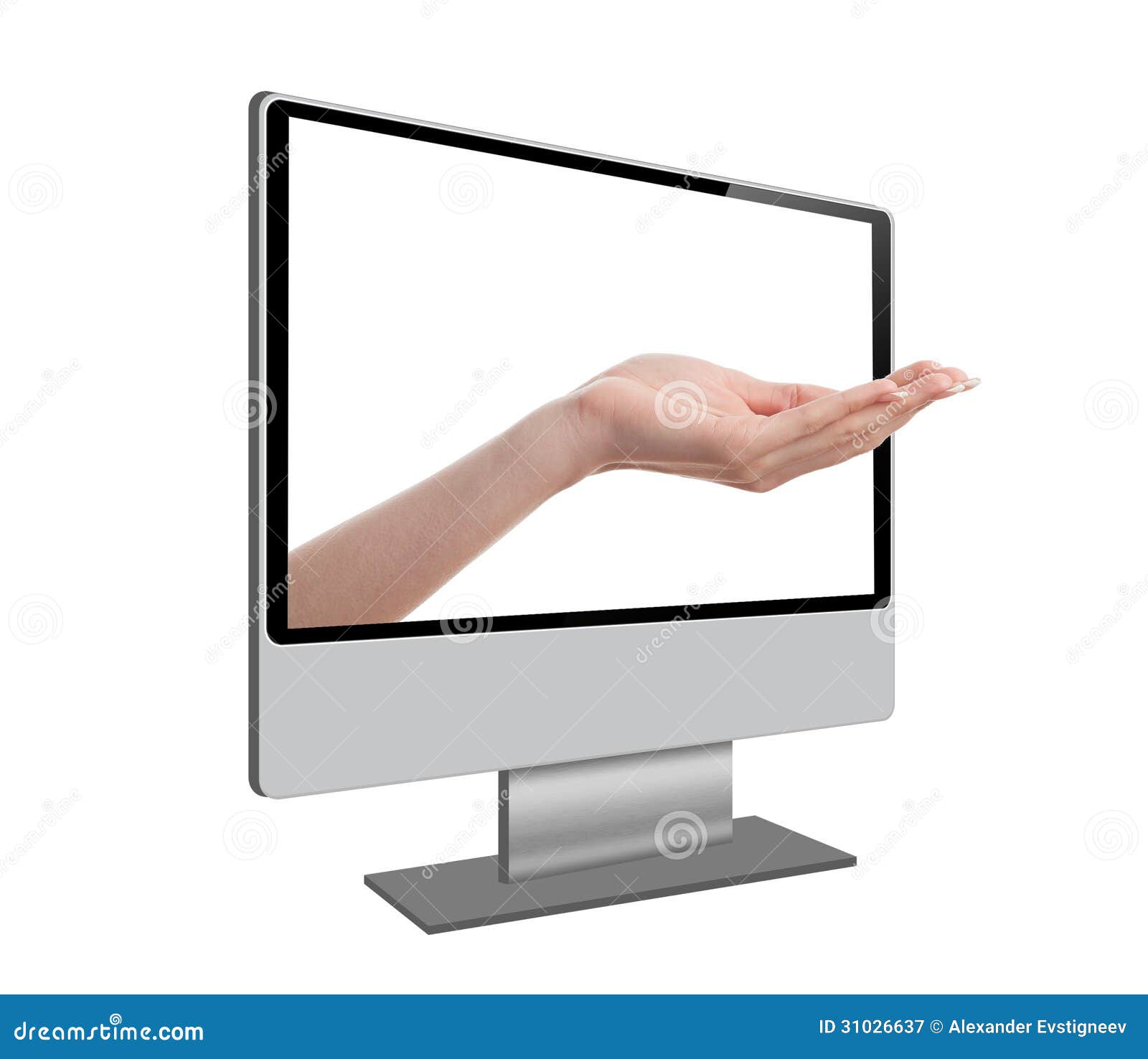 Human Hand Coming Out from Computer Screen Stock Image Image of