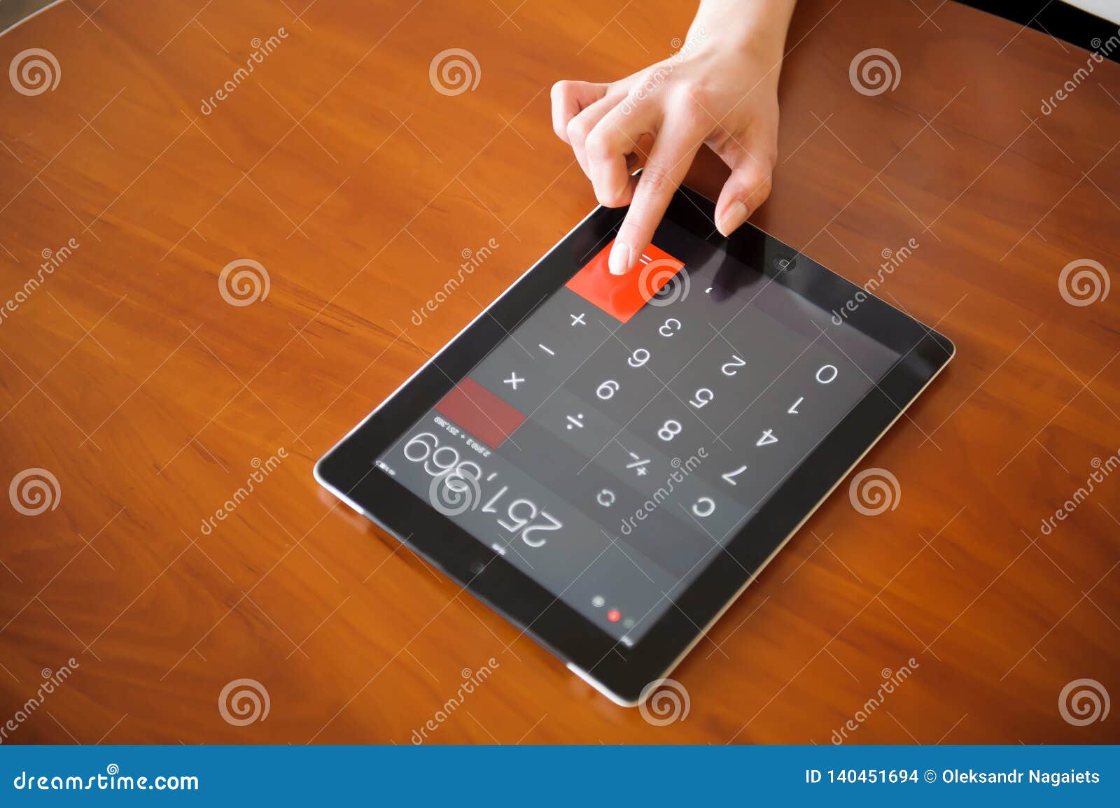Human Hand and Digital Tablet. Calculator Bill Stock Photo Image of