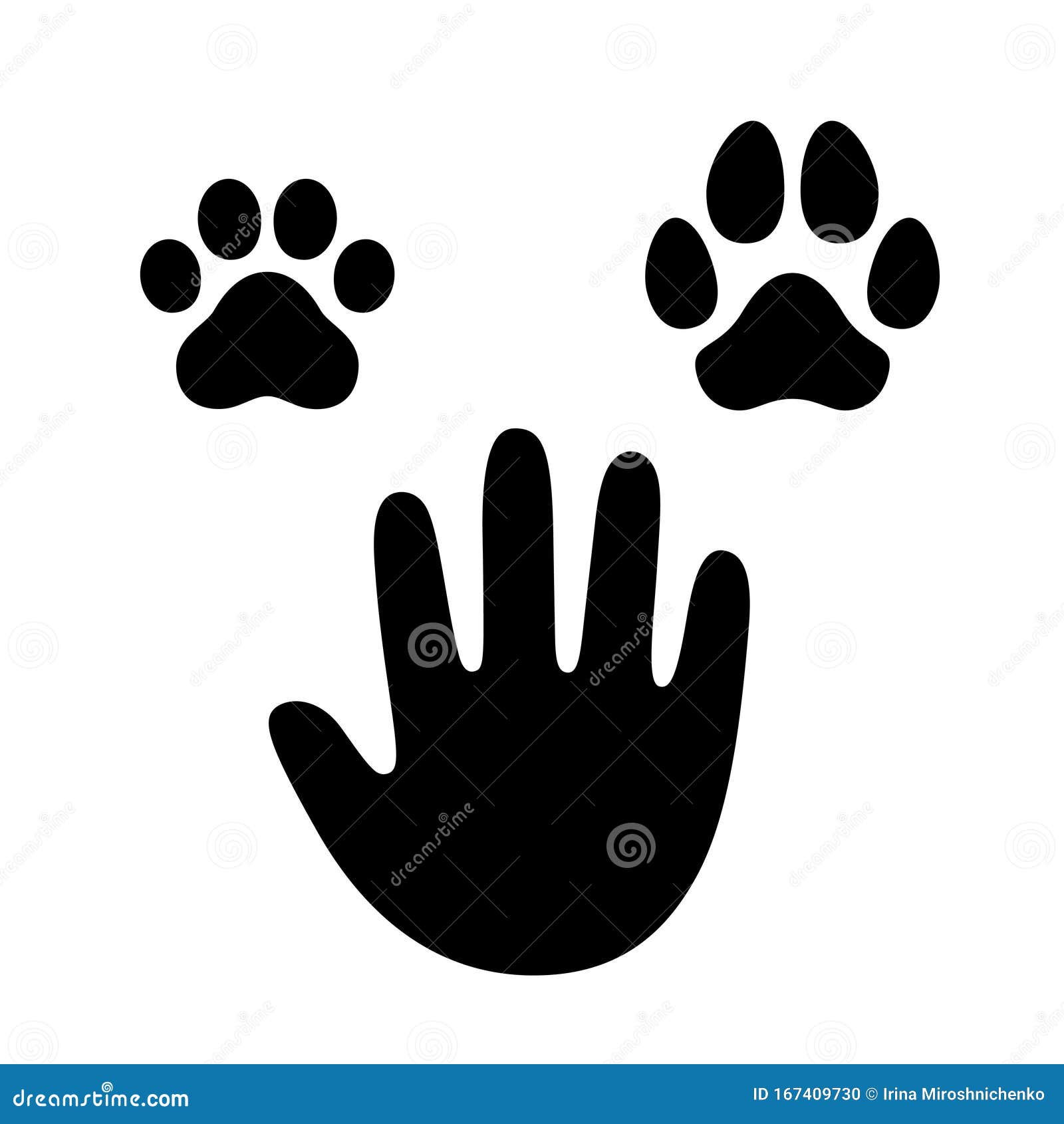 Human Hand With Dog And Cat Paw Stock Vector - Illustration Of Clipart,  Footprint: 167409730