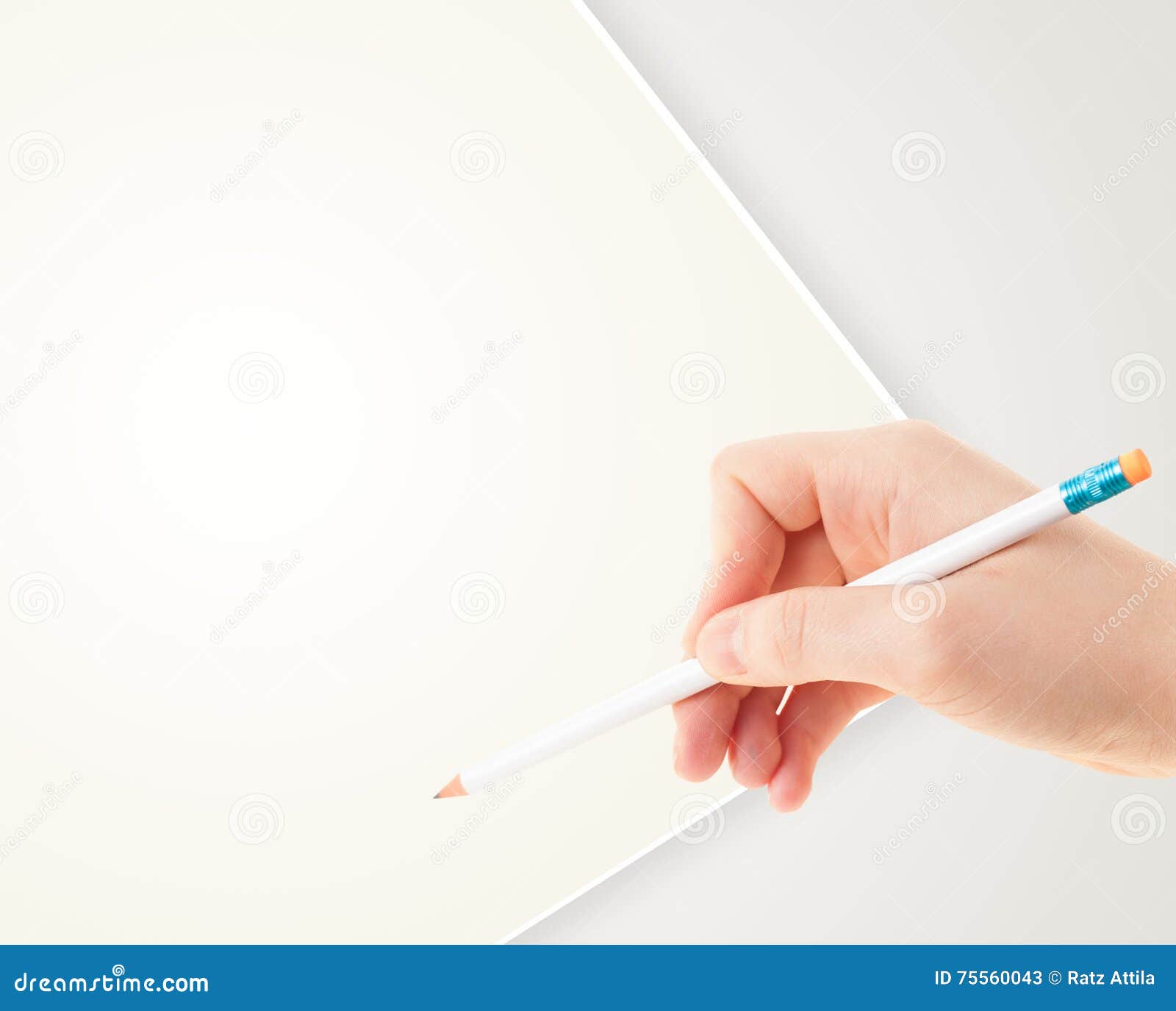 Human Hand Drawing with Pencil on Empty Paper Template Stock Image ...