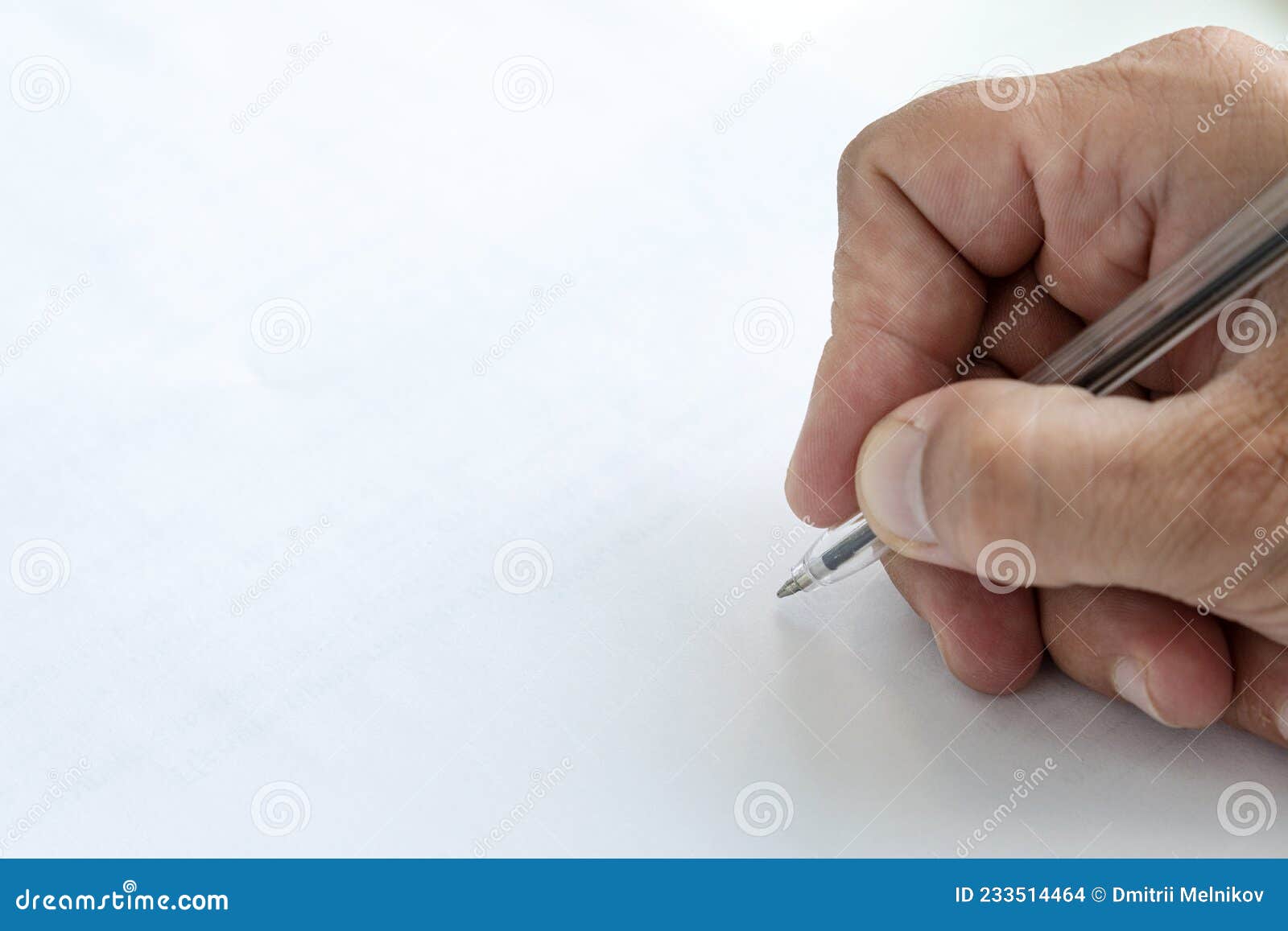 Human Hand Signing Blank White Sheet of Paper Using Pen. Copy Space for ...