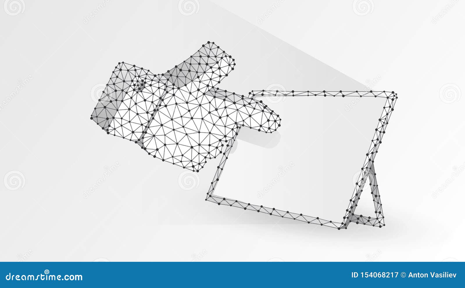 human hand silhouette pointing on a white tablet screen. touchscreen, finger click concept. abstract, digital wireframe