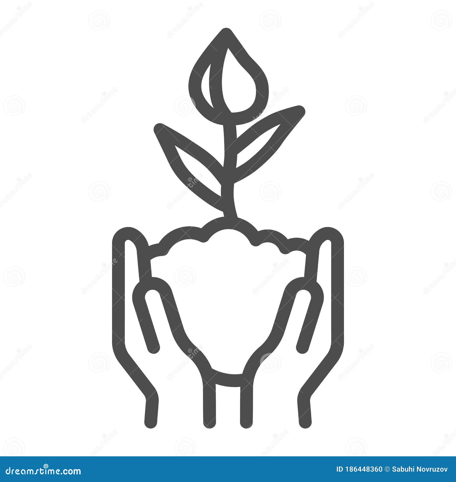 Human Hands Hold Closed Tulip Bud in Soil Line Icon, Spring Concept ...