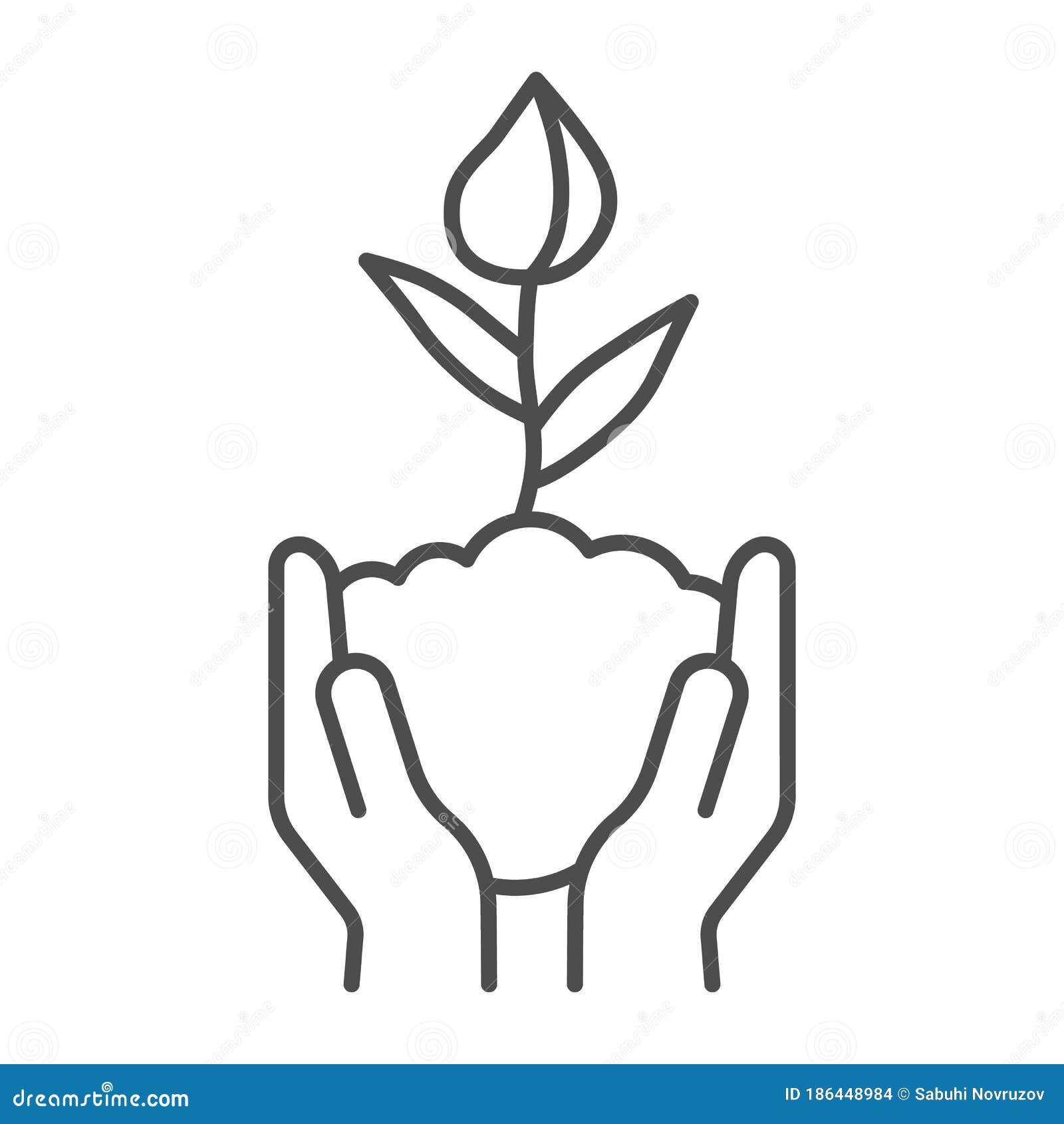 Human Hands Hold Closed Tulip Bud in Soil Thin Line Icon, Spring ...