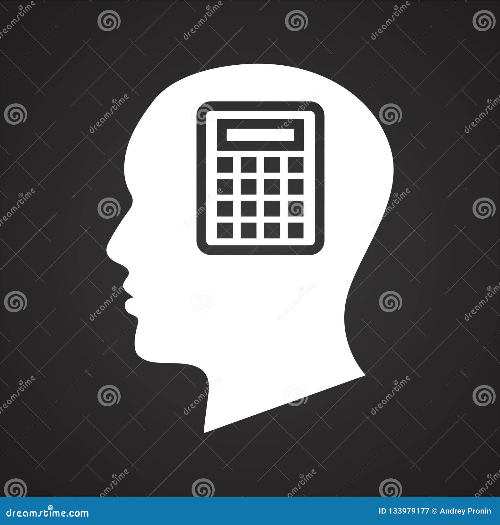 Human Head with Calculator Icon on Black Background for Graphic and 
