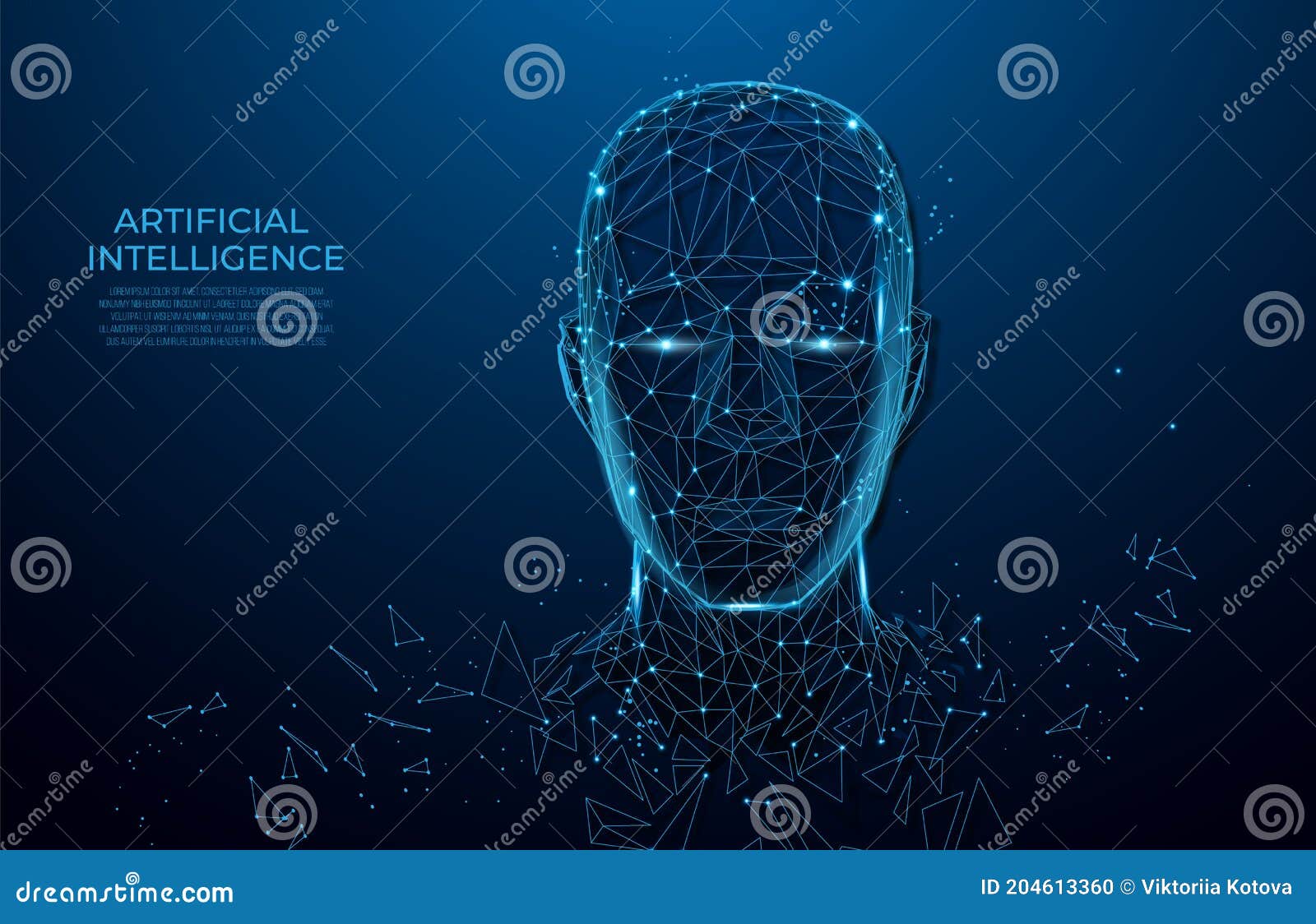 human head created in low poly style. man face polygon light. intelligence allegory ai. facial recognition system concept.