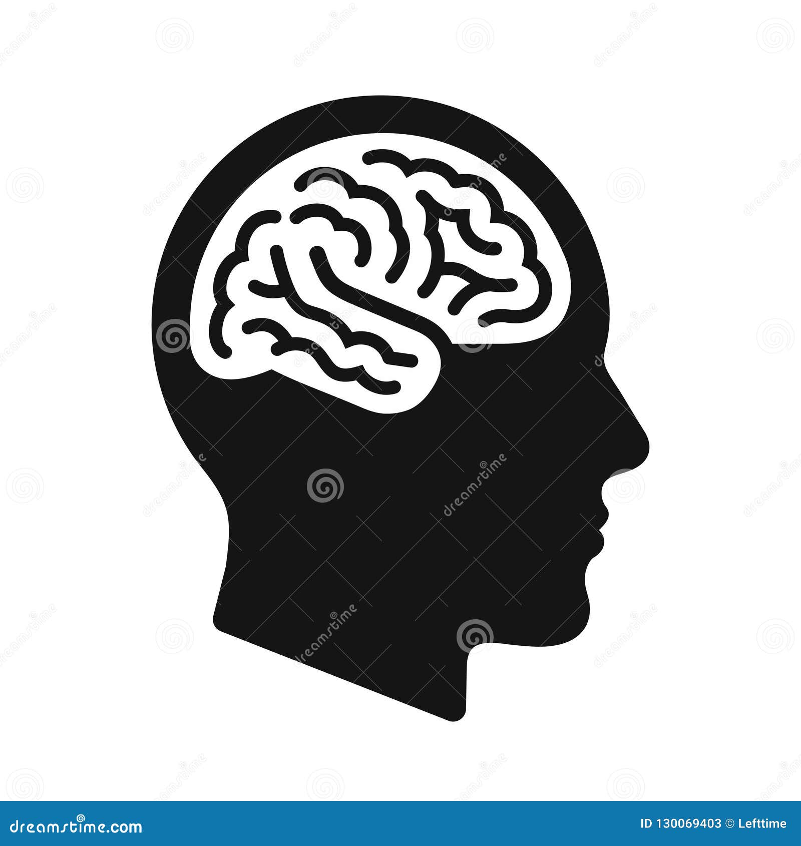 human head profile with brain , black icon  