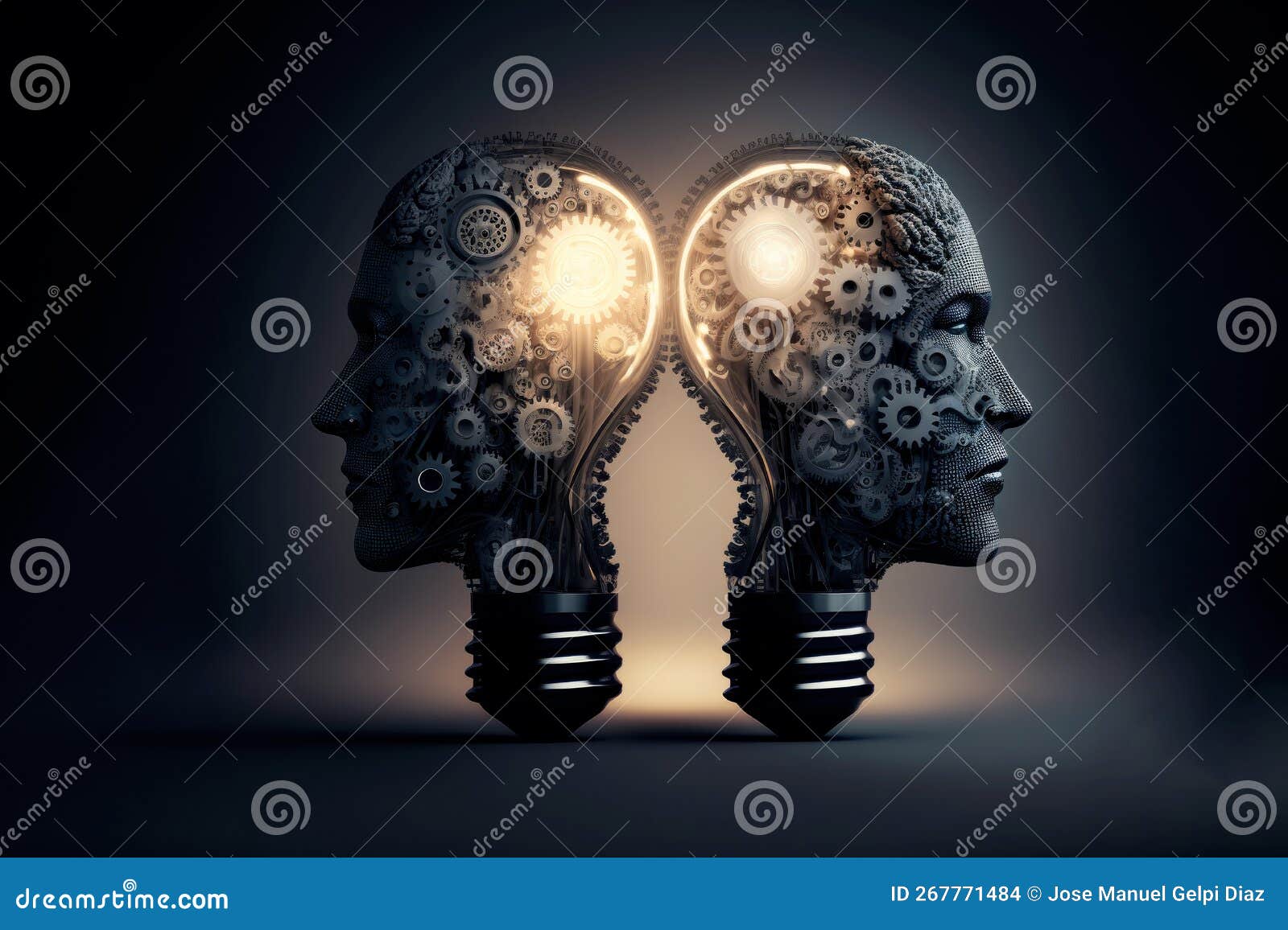 human heads and brain. comunication concept. neurological connections between two human brains. generative ai