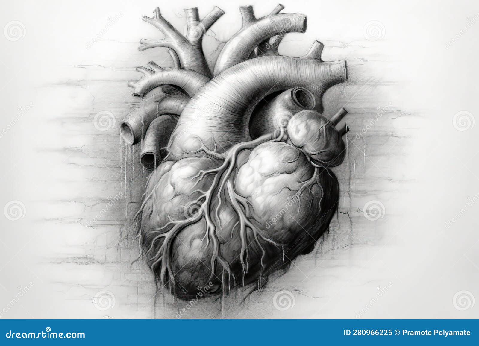 Human Heart Pencil Drawing Vintage. Generative Ai Stock Illustration ...