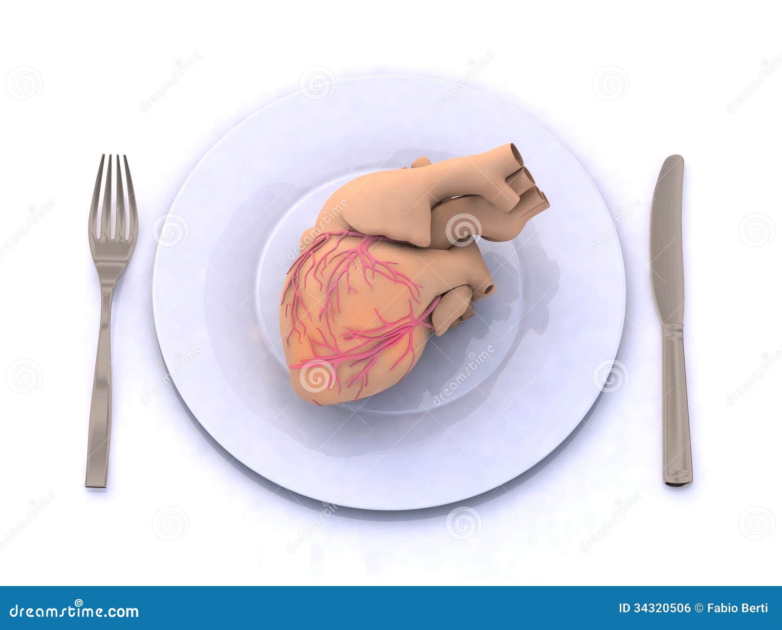 Human heart on a plate stock illustration. Image of kitchen 34320506