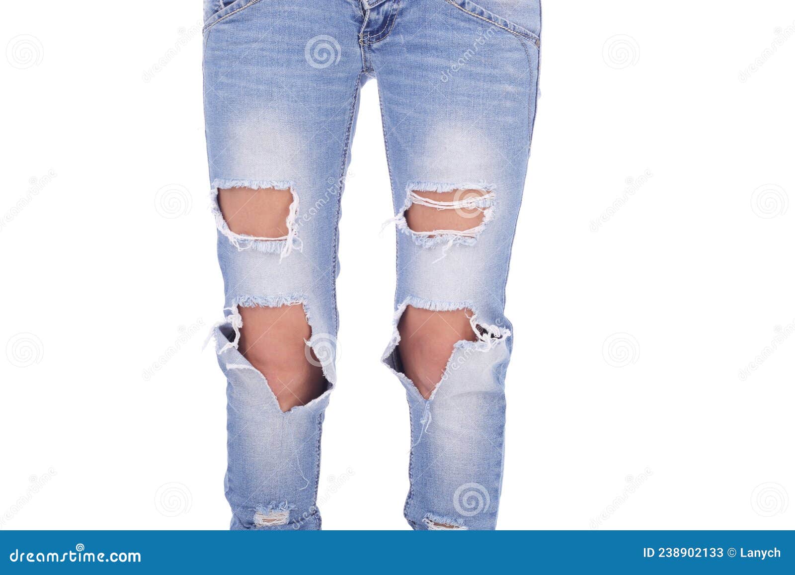 Human Legs in the Ripped Jeans on White Background Stock Image - Image ...