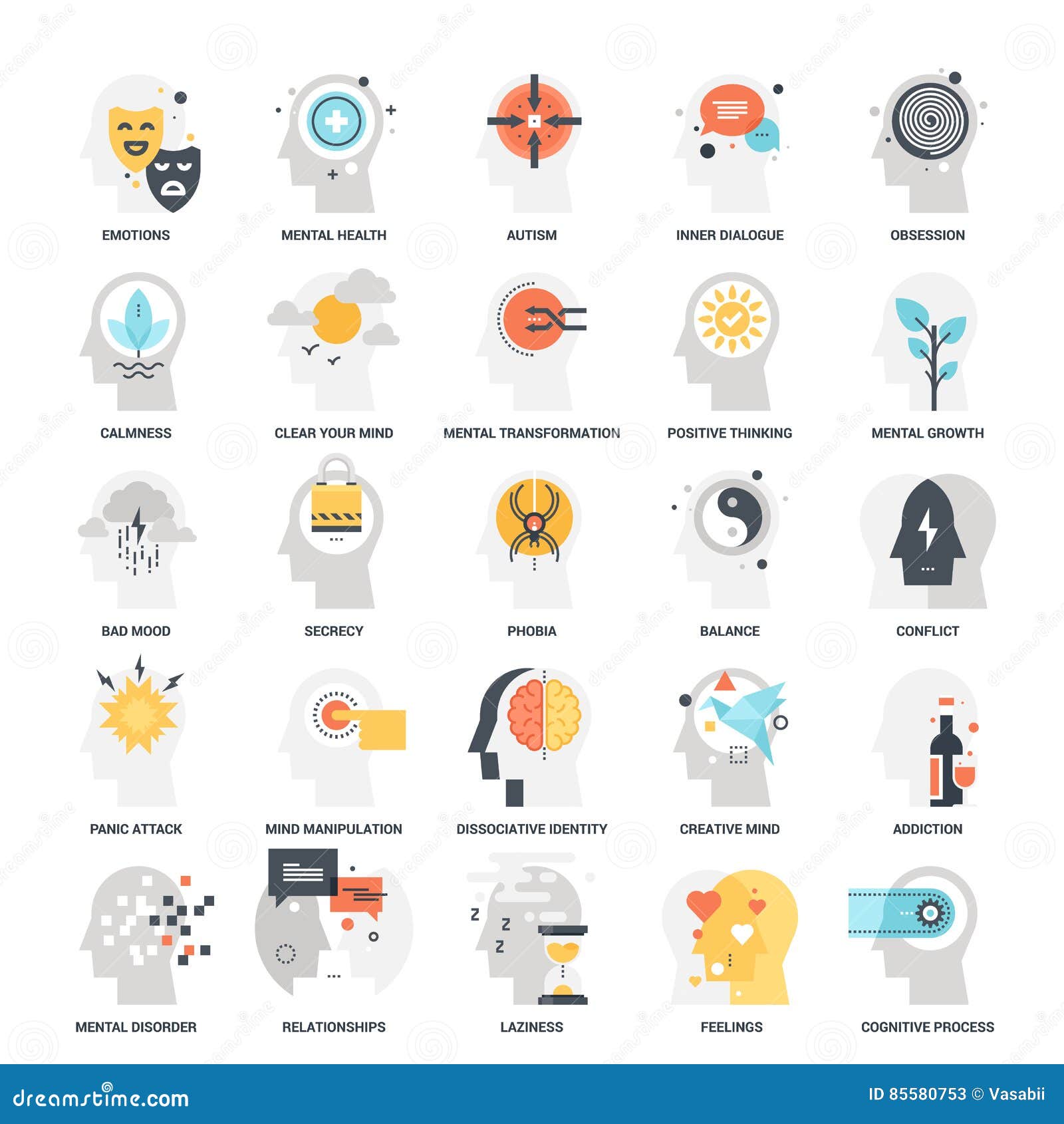 Human Psychology Icons stock vector. Illustration of learning - 85580753
