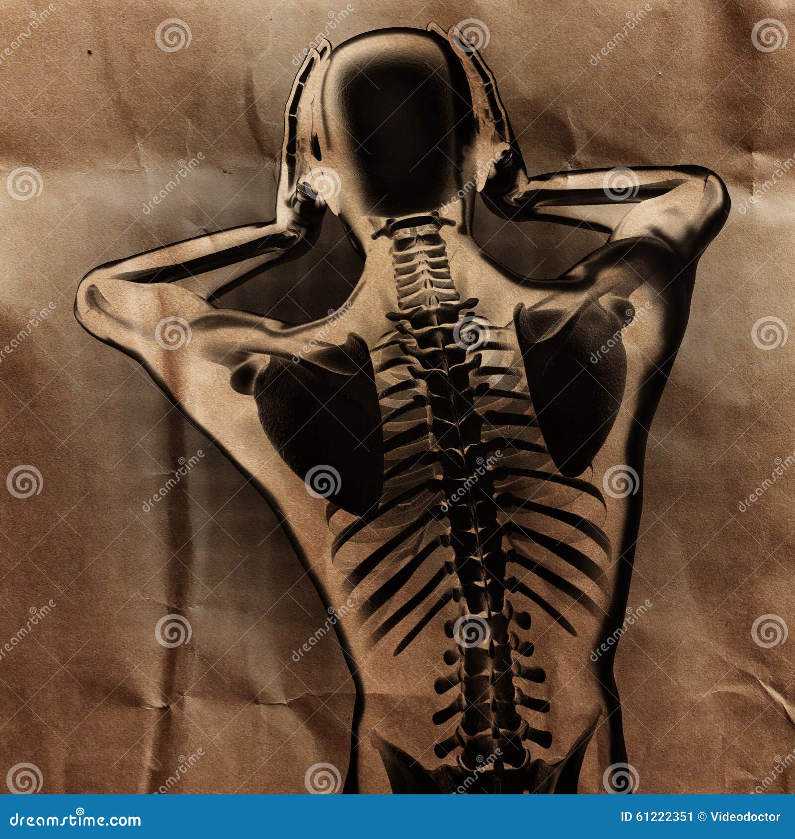 Human radiography scan with bones painted on paper