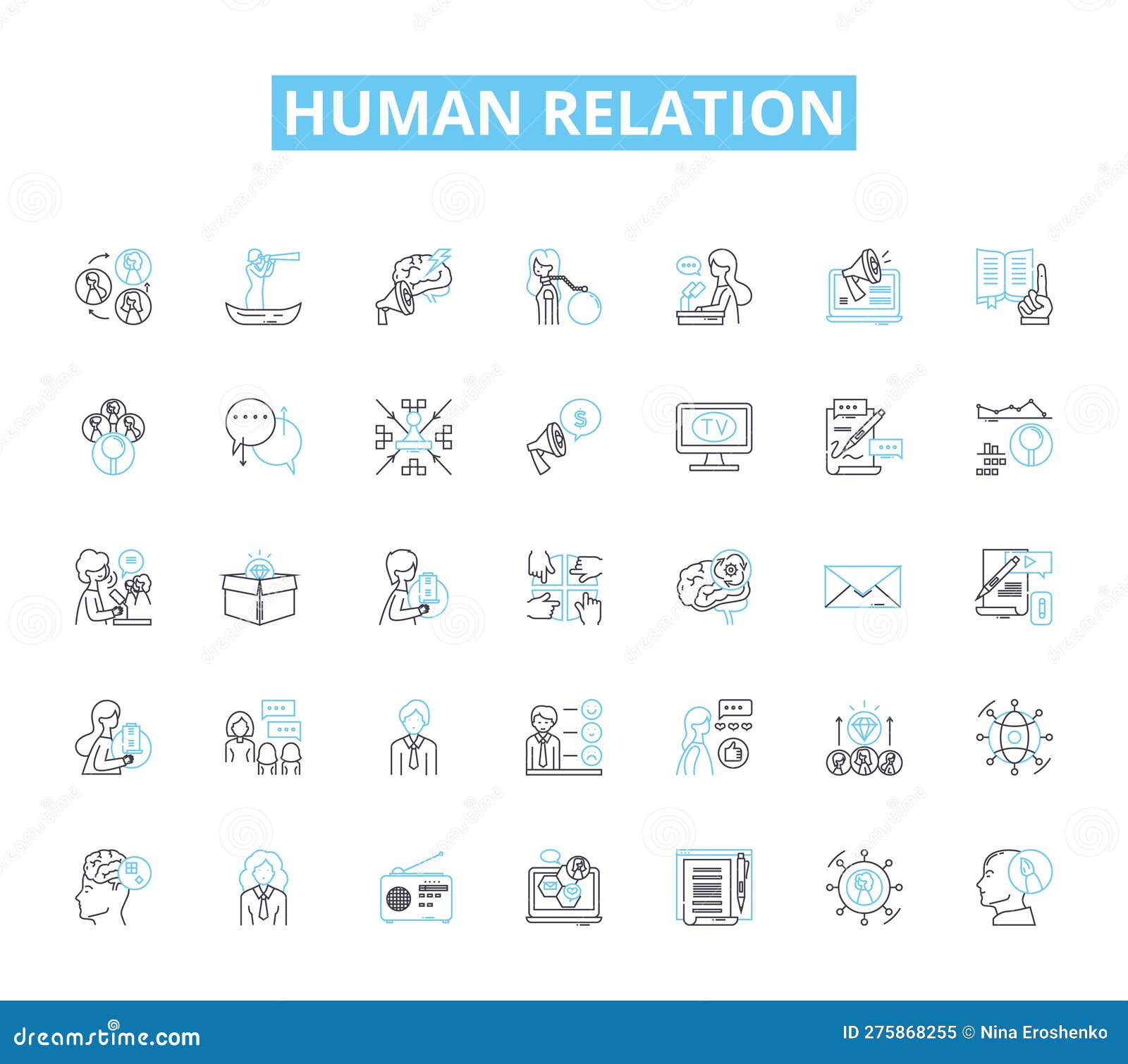 human relation linear icons set. empathy, communication , trust, respect, forgiveness, intimacy, understanding line