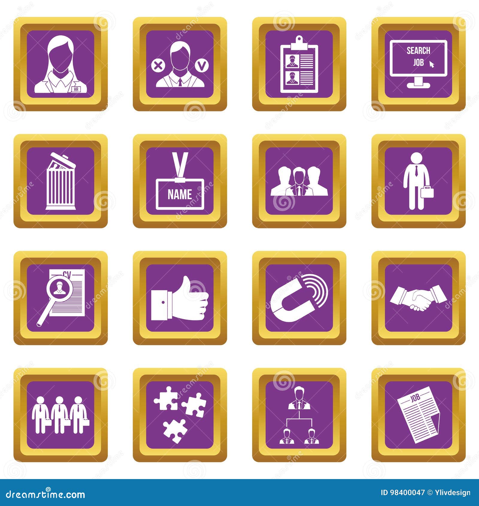 human resource management icons set purple
