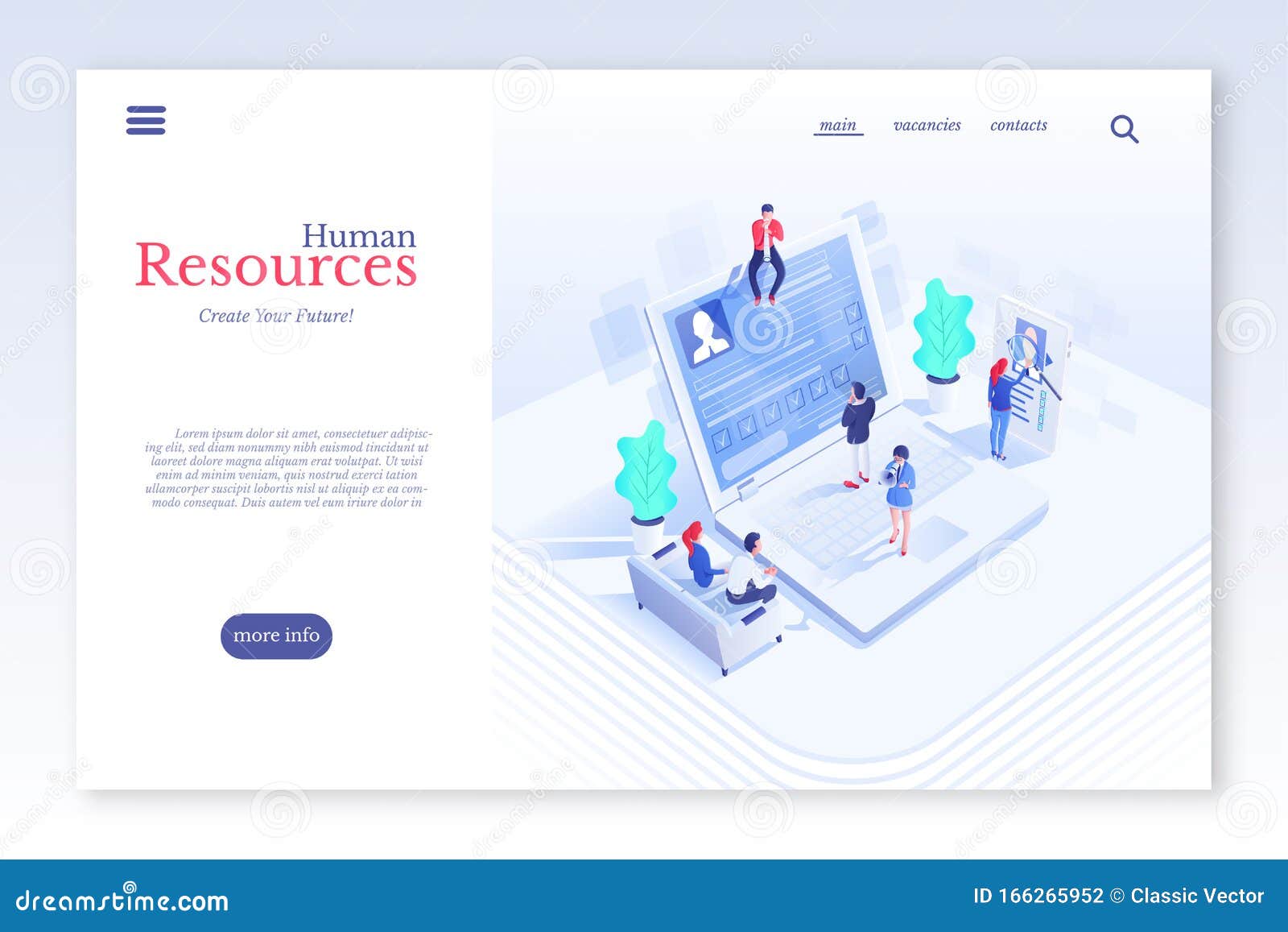 Human Resources Website Page Flat Vector Template Stock Vector