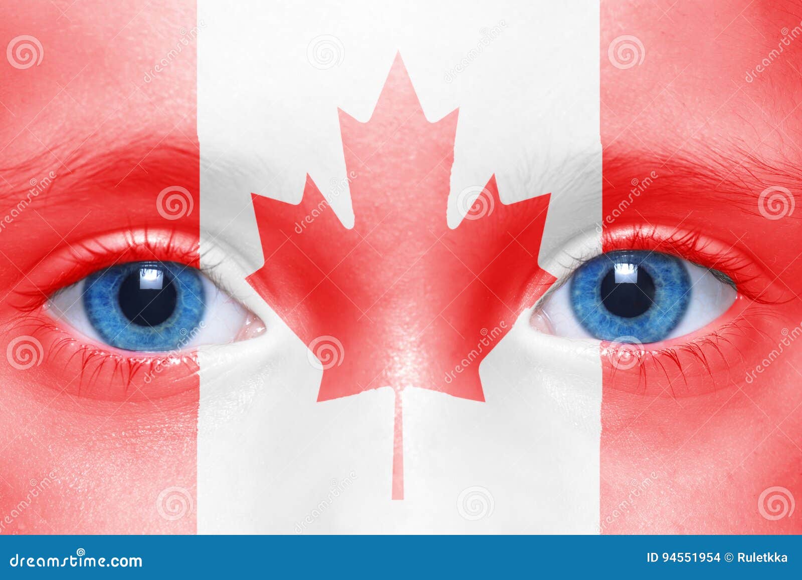 Human`s Face with Canadian Flag Stock Photo Image of girl, background