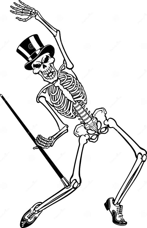 Human Skeleton Wearing Top Hat and Holding Cane Tap Dancing Stock ...