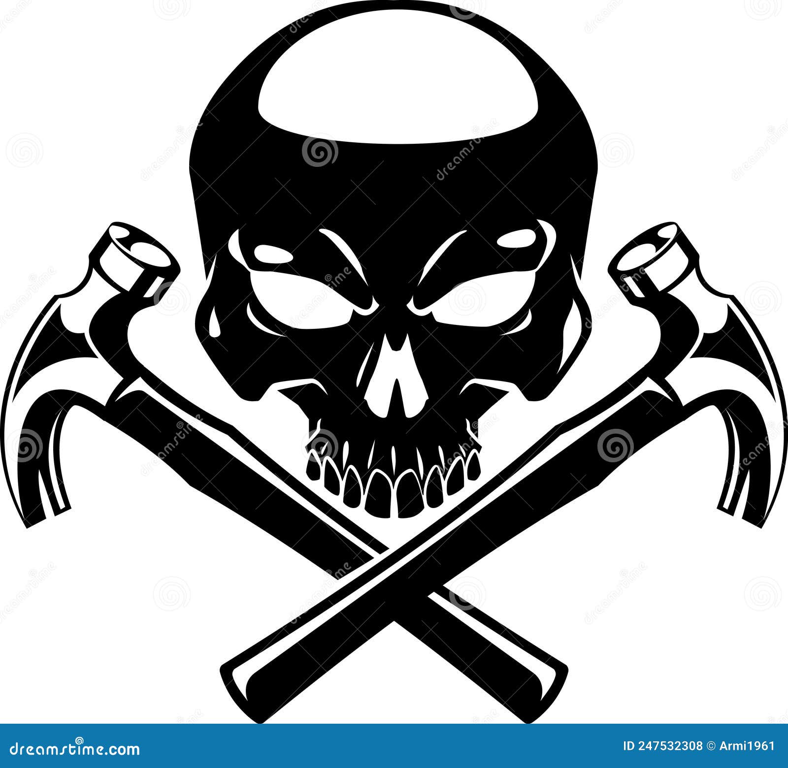 Human Skull With Crossed Hammers Vector Illustration CartoonDealer