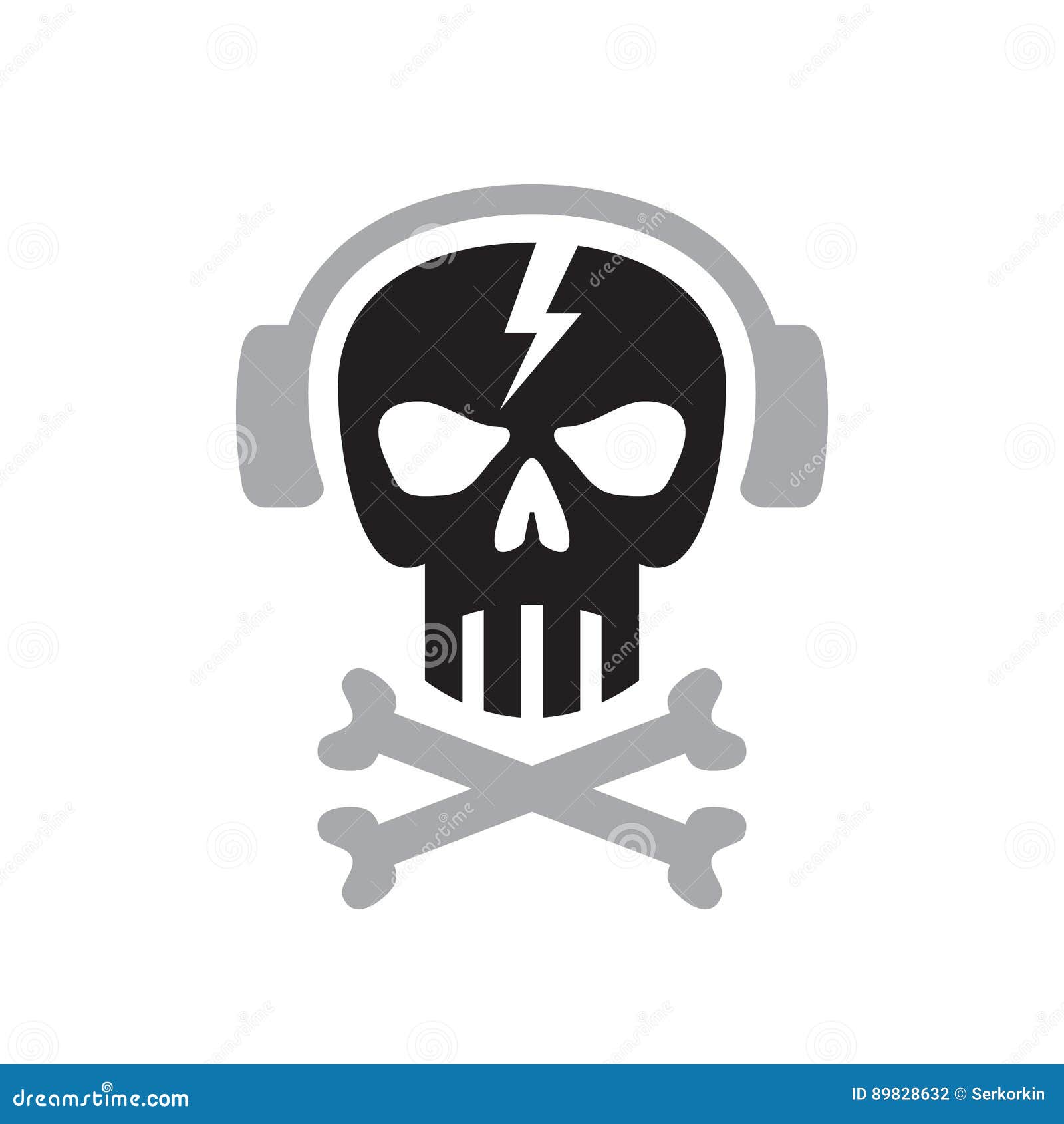 Human Skull with Headphones Sign Vector Logo Template Concept