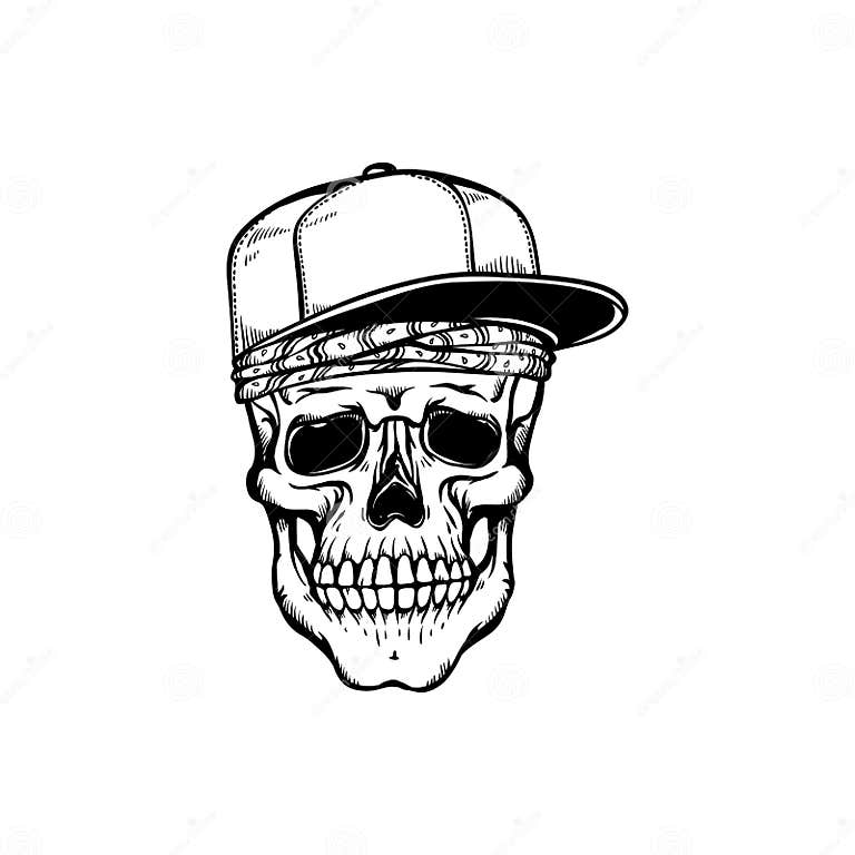 Human Skull in Hip-hop or Rap Style Headwear - Bandana and Baseball Cap ...