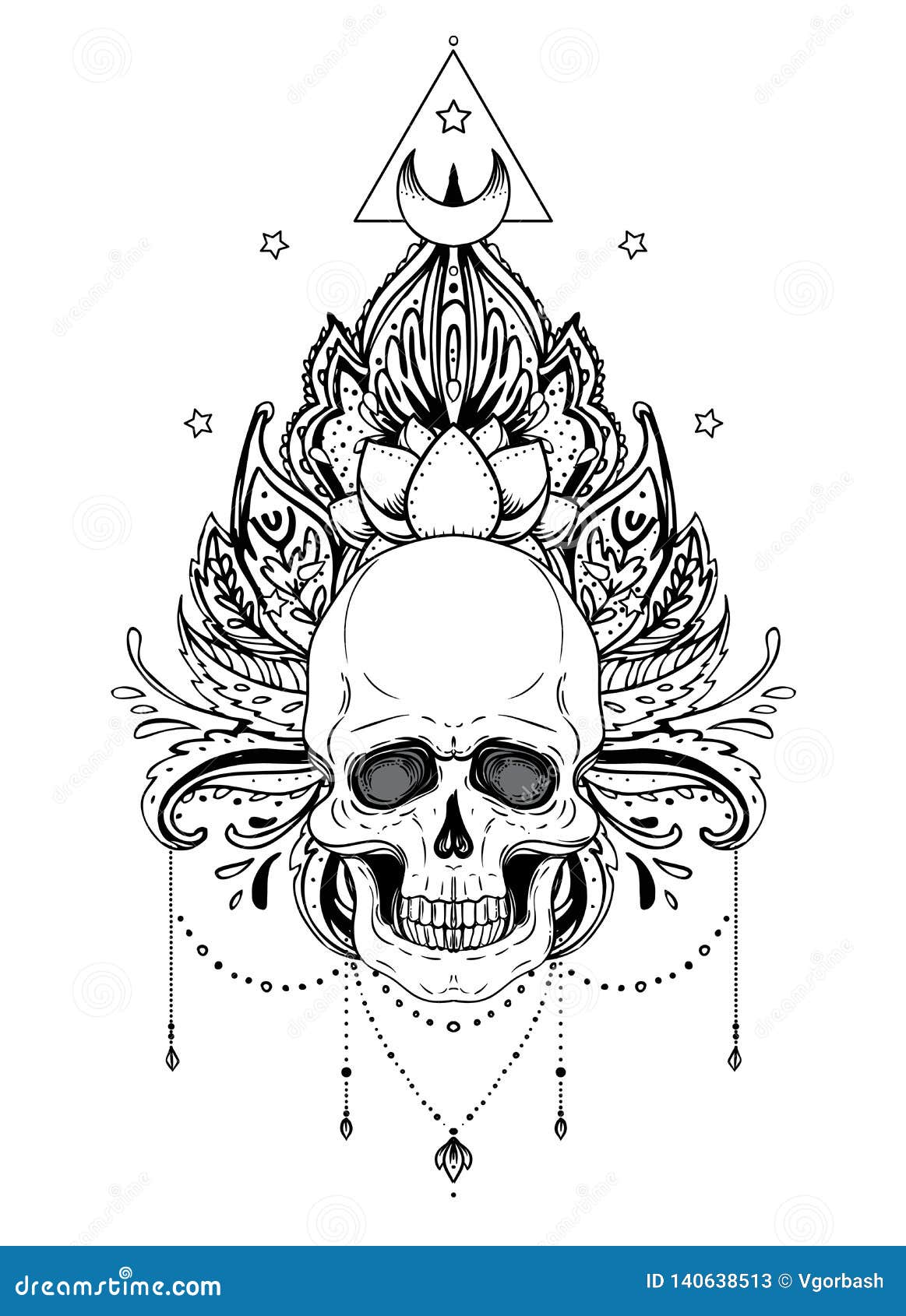 Download Human Skull And Lotus Over Mandala Inspired Sacred ...