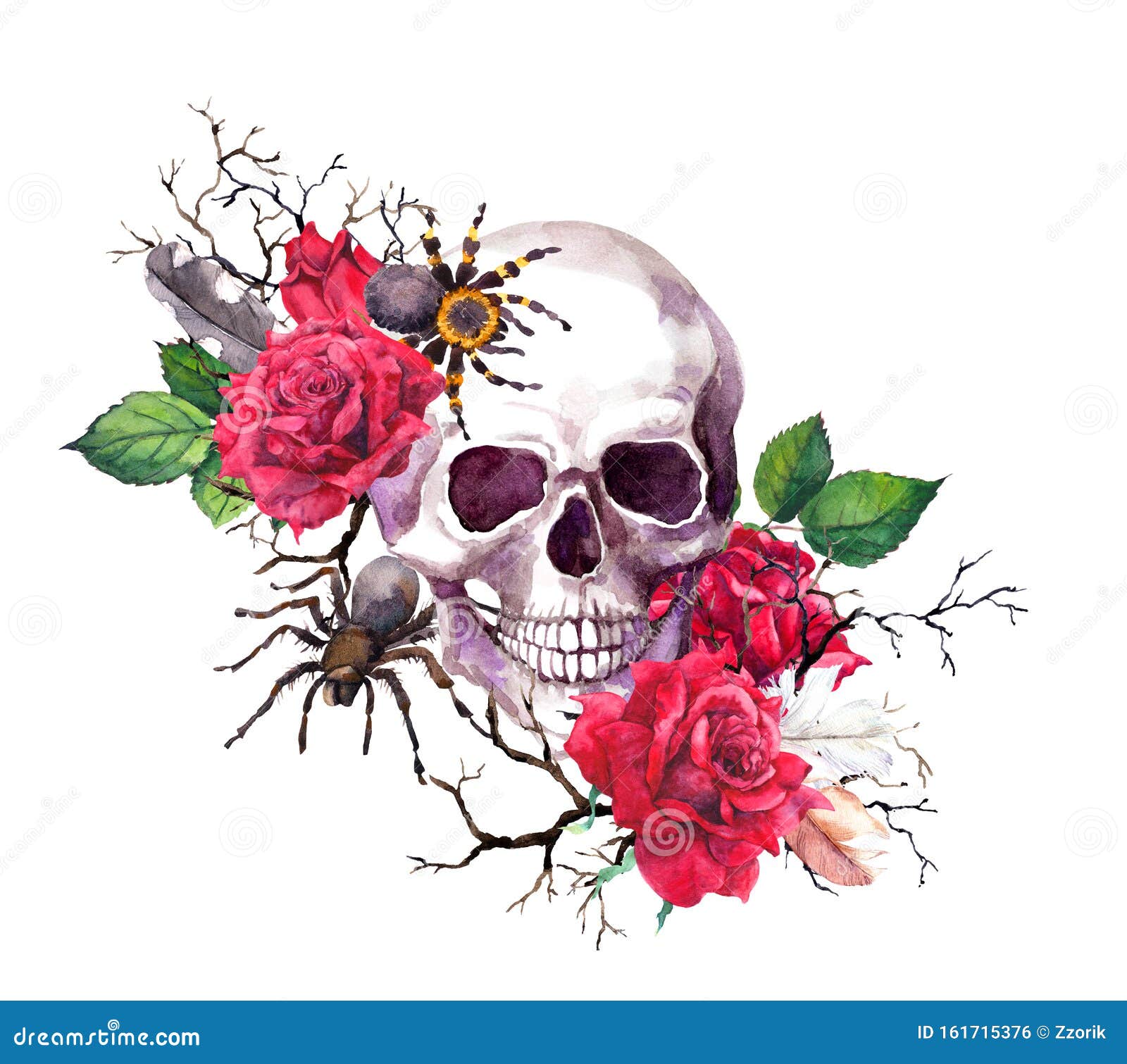 Gothic Picture Poster Art Framed Print Human Skull with Colourful Flowers 