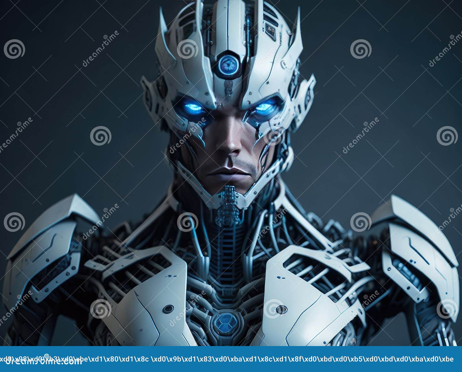Humanoid Robot with Blue Eyes. Ai Generative Stock Illustration