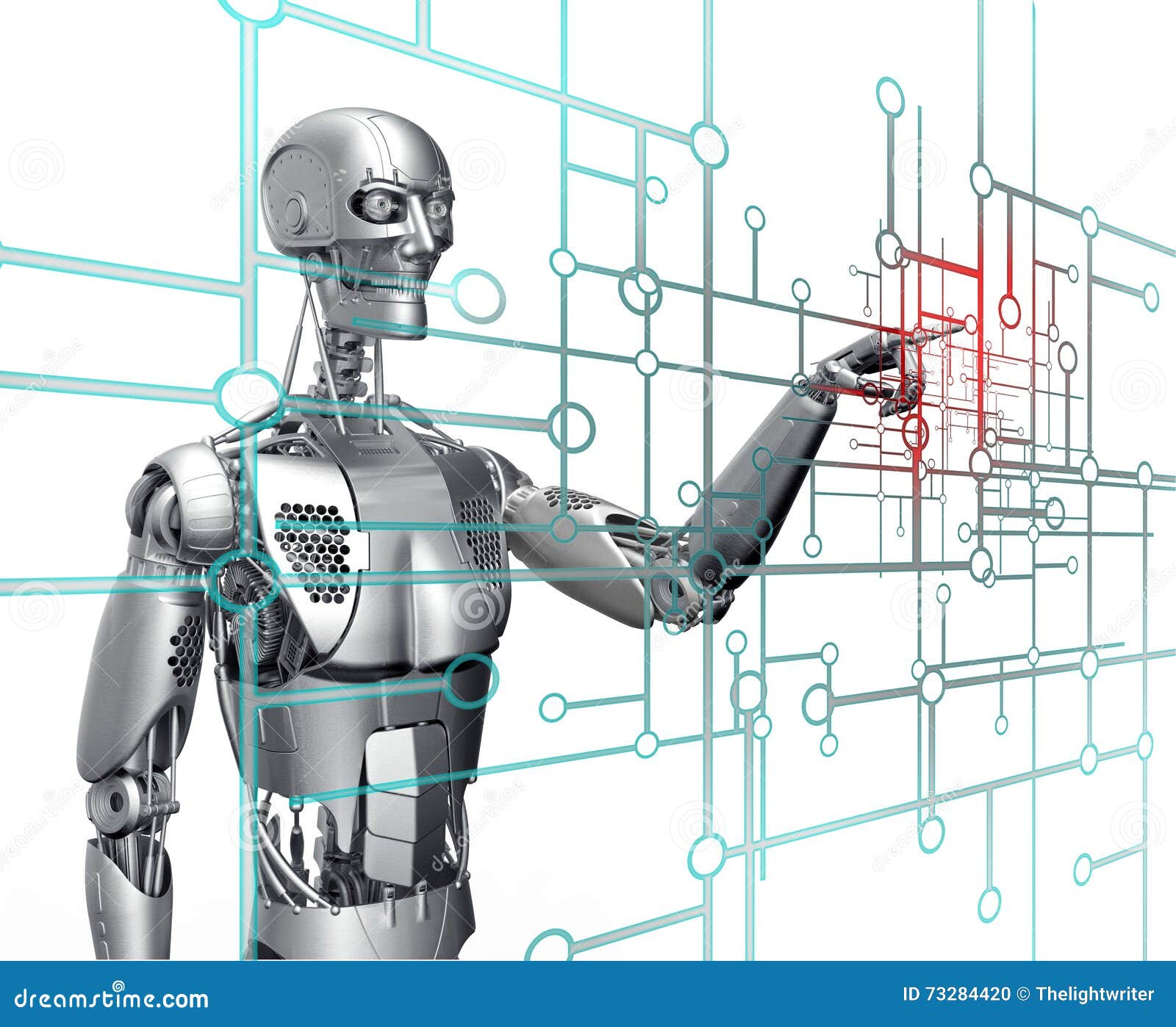 humanoid robot clicking network computer