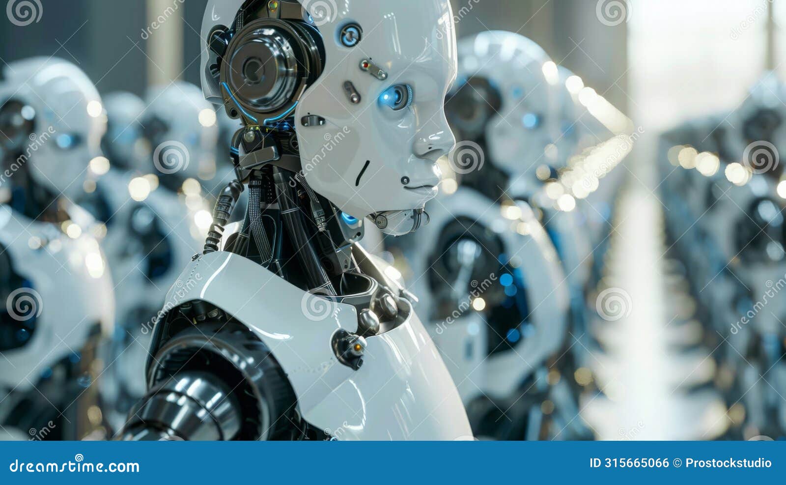 assembly line of advanced humanoid robots