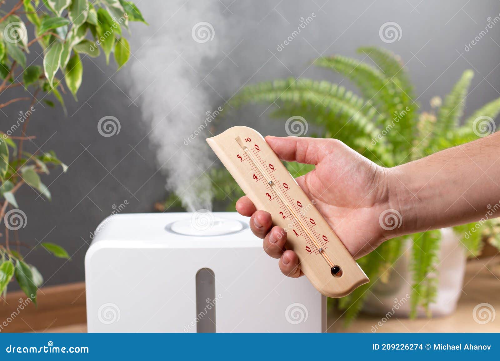 Humidifier and Thermometer Measuring the Optimum Temperature and Humidity  in a House Apartment or Office a Photo for Articles Stock Photo - Image of  breath, contemporary: 209226274