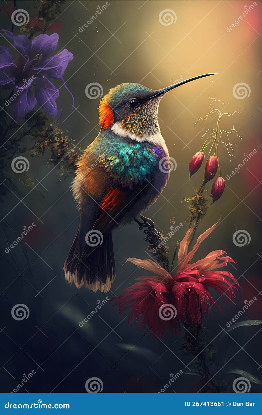 hummingbird close up, coloful bird. generative ai