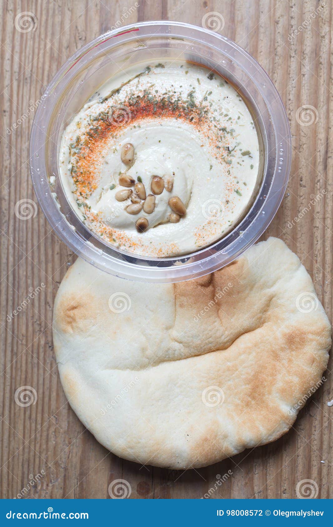 Hummus with Cedar Nuts in the Jar and Fresh Pita Stock Photo Image of