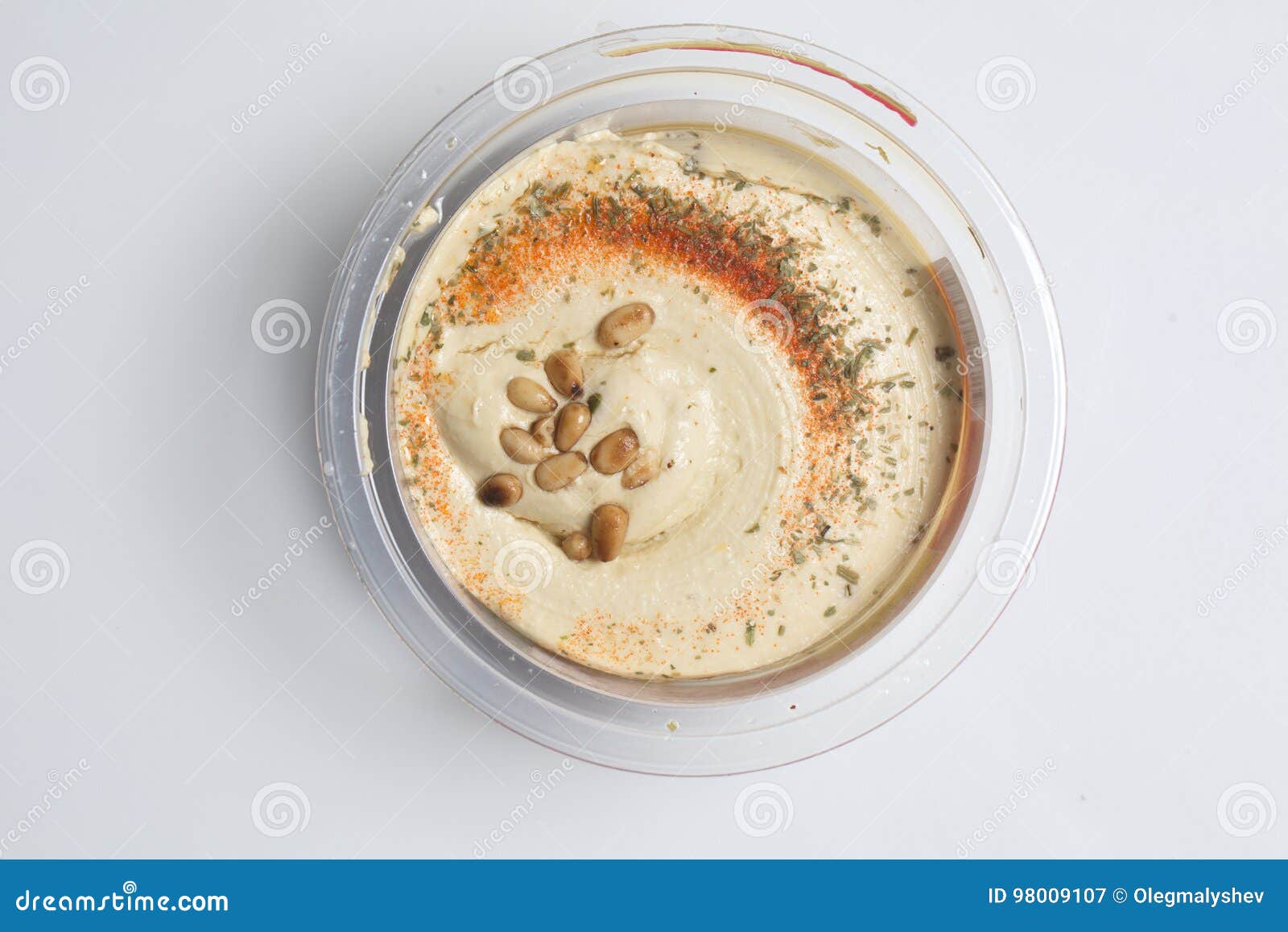 Hummus with Cedar Nuts in the Jar and Fresh Pita Stock Image Image of