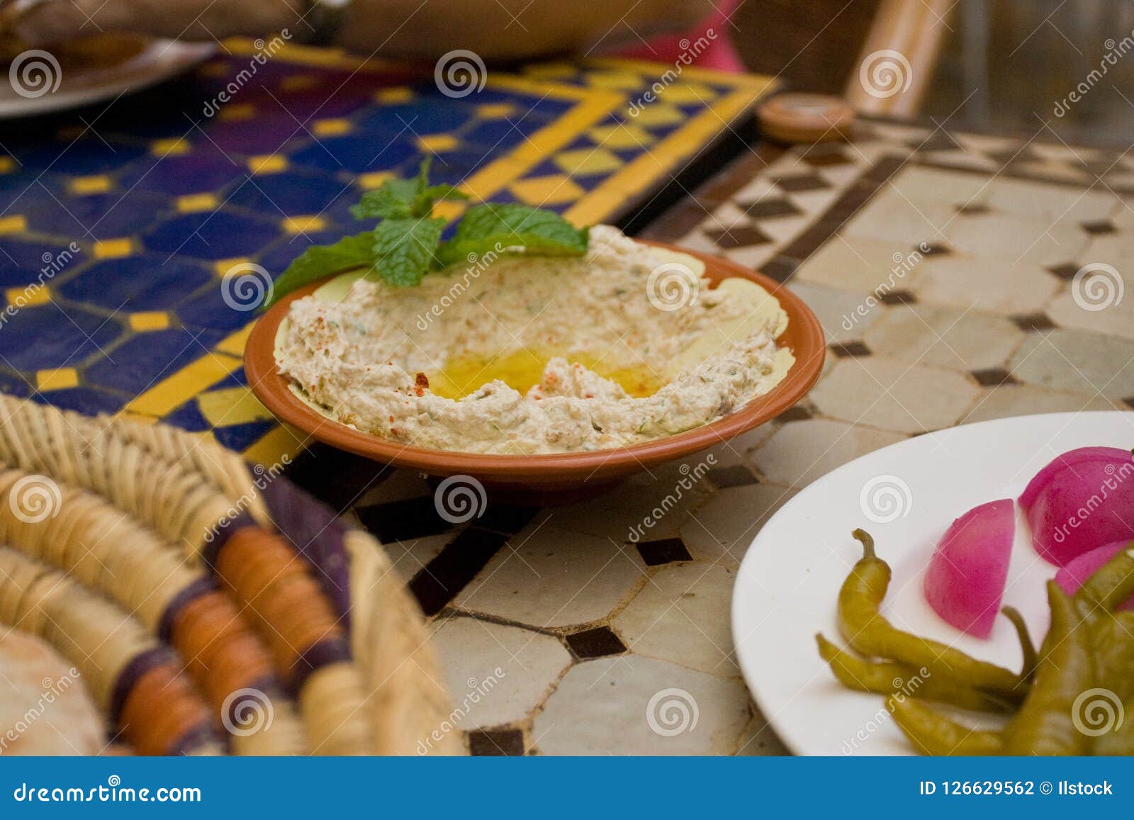 Hummus Dip Served As an Appetizer Stock Photo Image of middle, side
