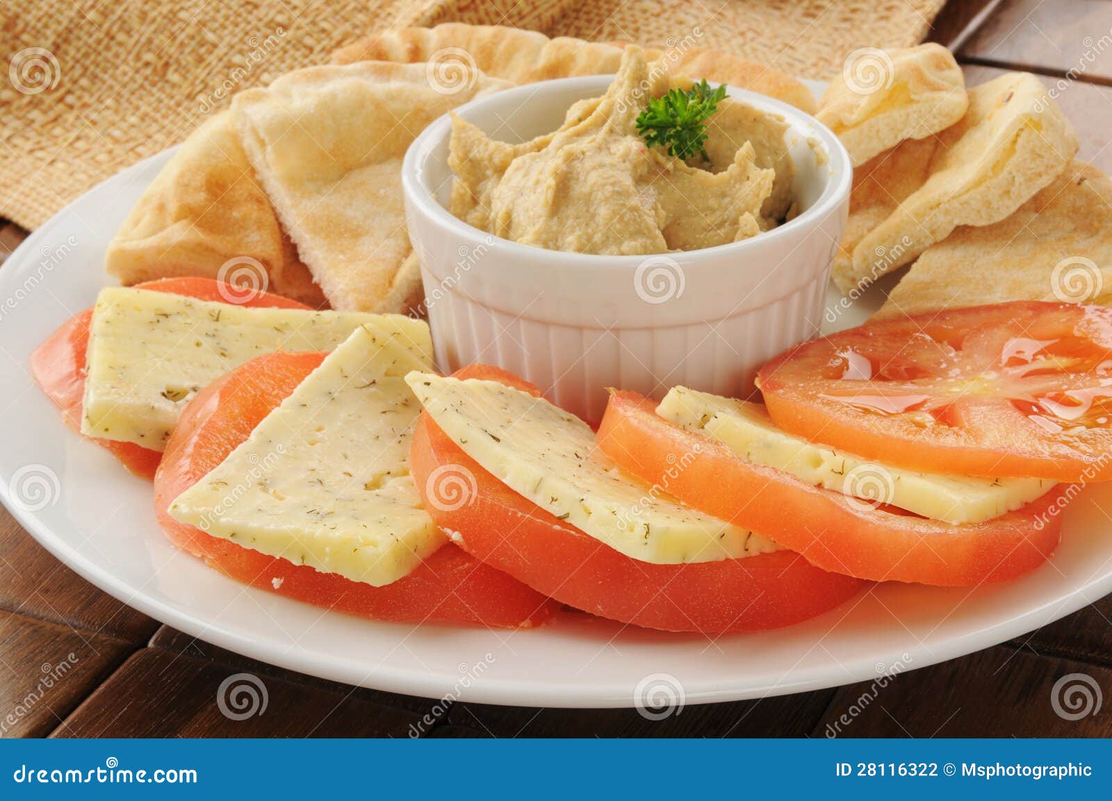 Hummus Iwth Tomato, Cheese and Pita Bread Stock Photo Image of cheese